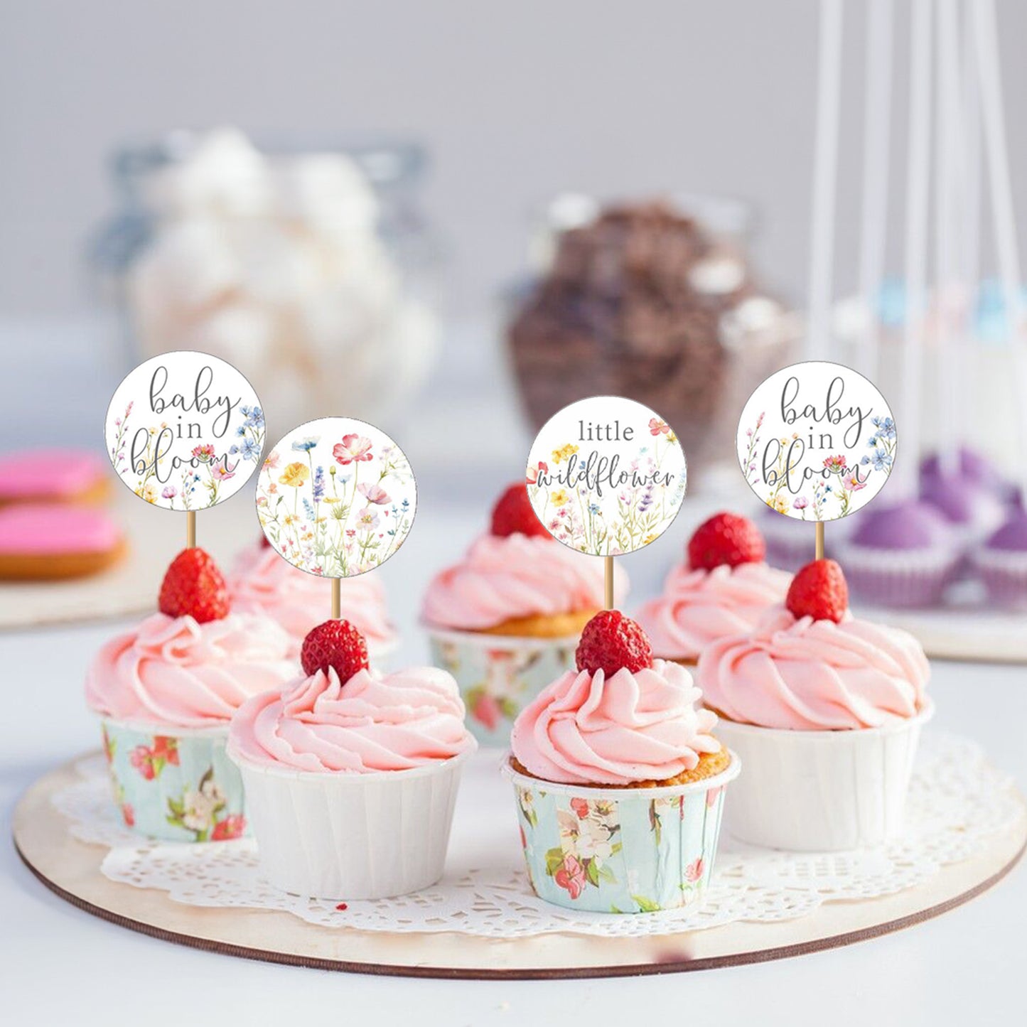 Anwyll Little Wildflower Baby Shower Kisses Candy Stickers,210Pcs 0.75Inch Baby Shower Party Favor Decor Sticker,Self-Adhesive Floral Baby In Bloom Sticker for Girl Boy Baby Shower Gender Reveal Party
