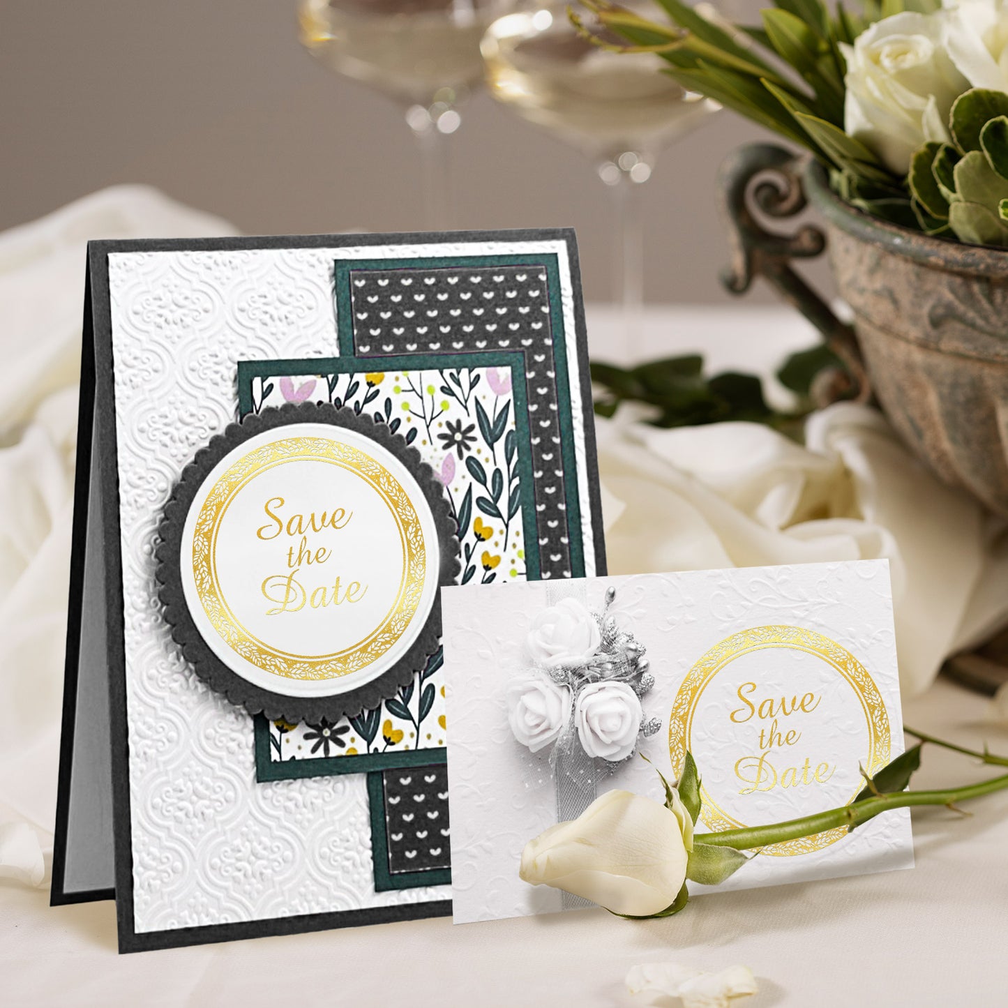 Anwyll Save The Date Stickers,100Pcs 1.6Inch Envelope Seals Labels Stickers for Wedding,Self-Adhesive Clear Metal Gold Foil Wedding Envelope Stickers for Invitation Card Treat Bag Party Bridal Shower