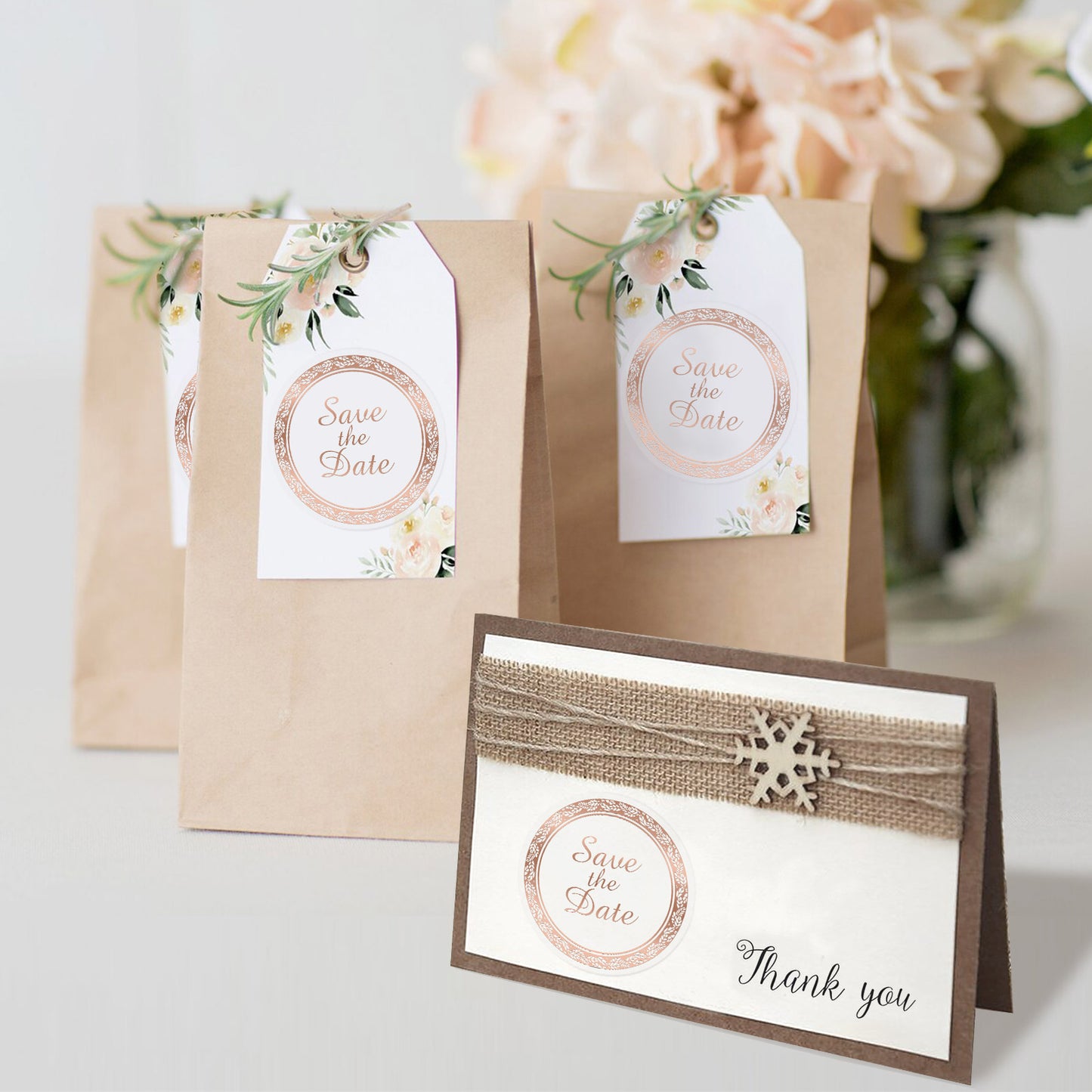 Anwyll Save The Date Stickers,100Pcs 1.6Inch Envelope Seals Labels Stickers for Wedding,Self-Adhesive Clear Rose Gold Foil Wedding Envelope Stickers for Invitation Card Treat Bags Party Bridal Shower