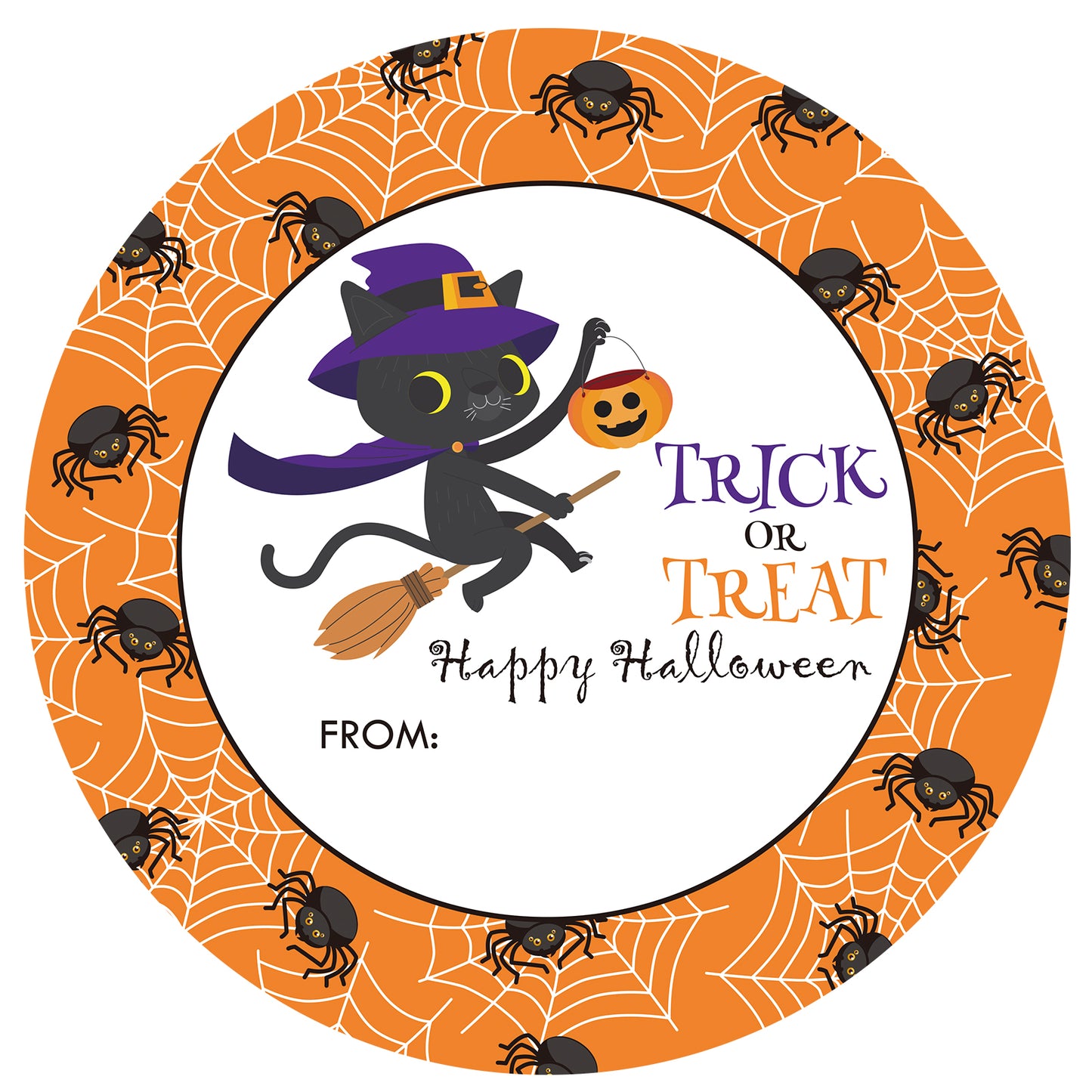Anwyll Happy Halloween Stickers,60Pcs 2Inch Round Halloween From Gift Stickers,Self-Adhesive Halloween Tag Label Sticker,Spooky Halloween Cat Spider Stickers,Trick Or Treat Stickers for Envelopes Bags