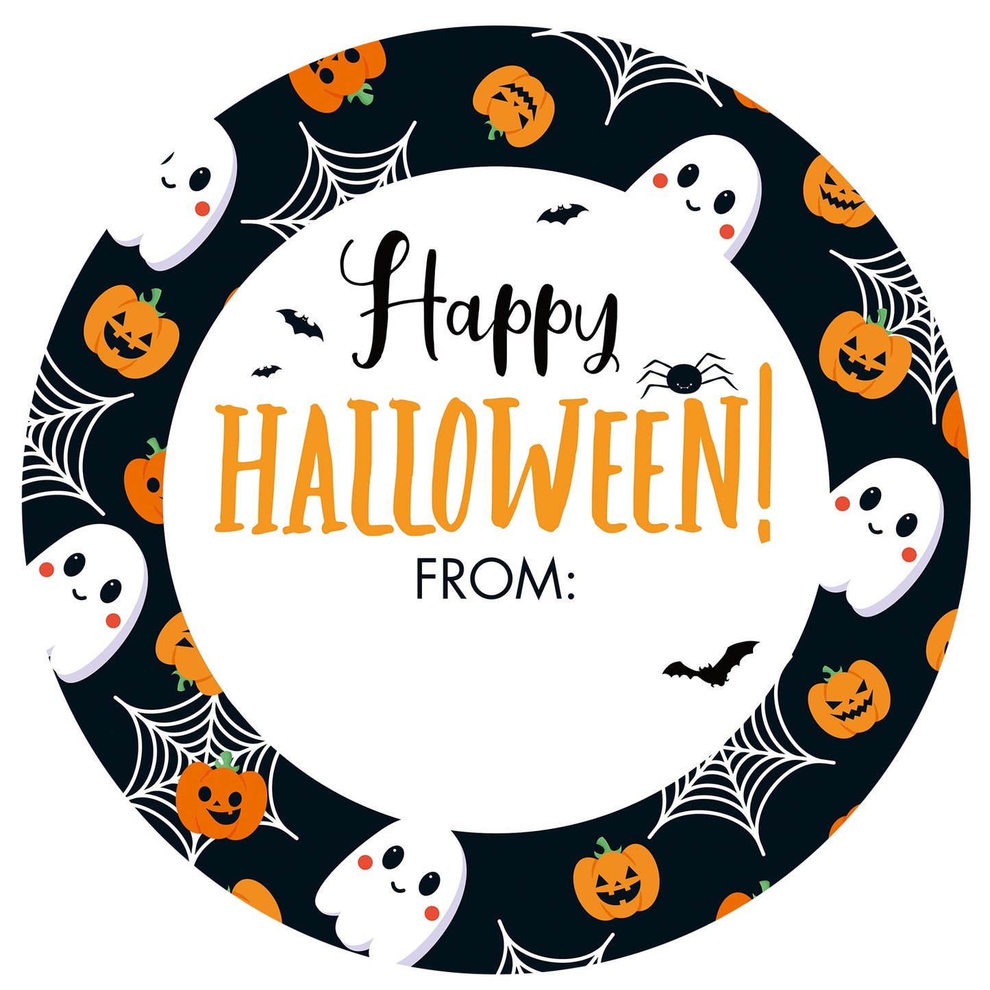 Anwyll Happy Halloween Stickers,60Pcs 2Inch Round Halloween From Gift Stickers,Self-Adhesive Halloween Tag Label Sticker,Spooky Halloween Ghost Bat Spider Pumpkin Stickers for Envelope Halloween Party
