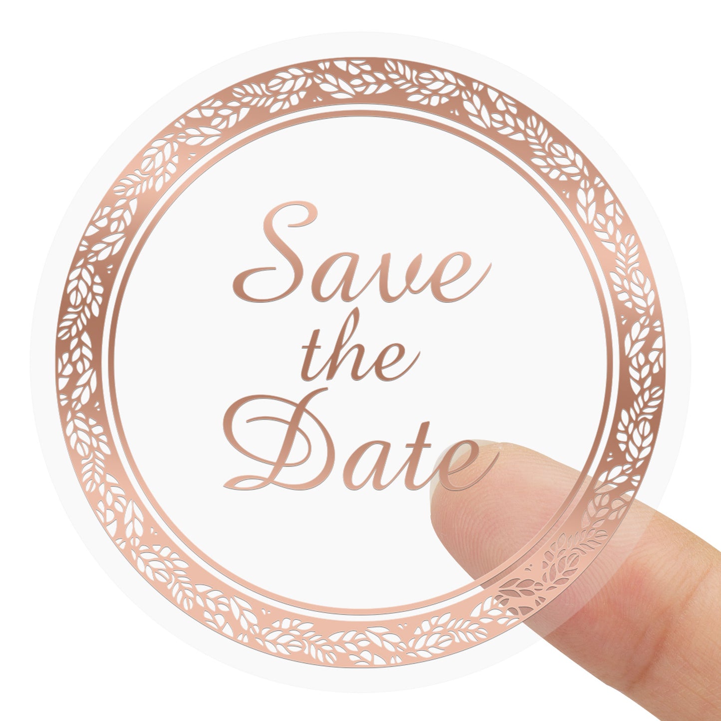 Anwyll Save The Date Stickers,100Pcs 1.6Inch Envelope Seals Labels Stickers for Wedding,Self-Adhesive Clear Rose Gold Foil Wedding Envelope Stickers for Invitation Card Treat Bags Party Bridal Shower