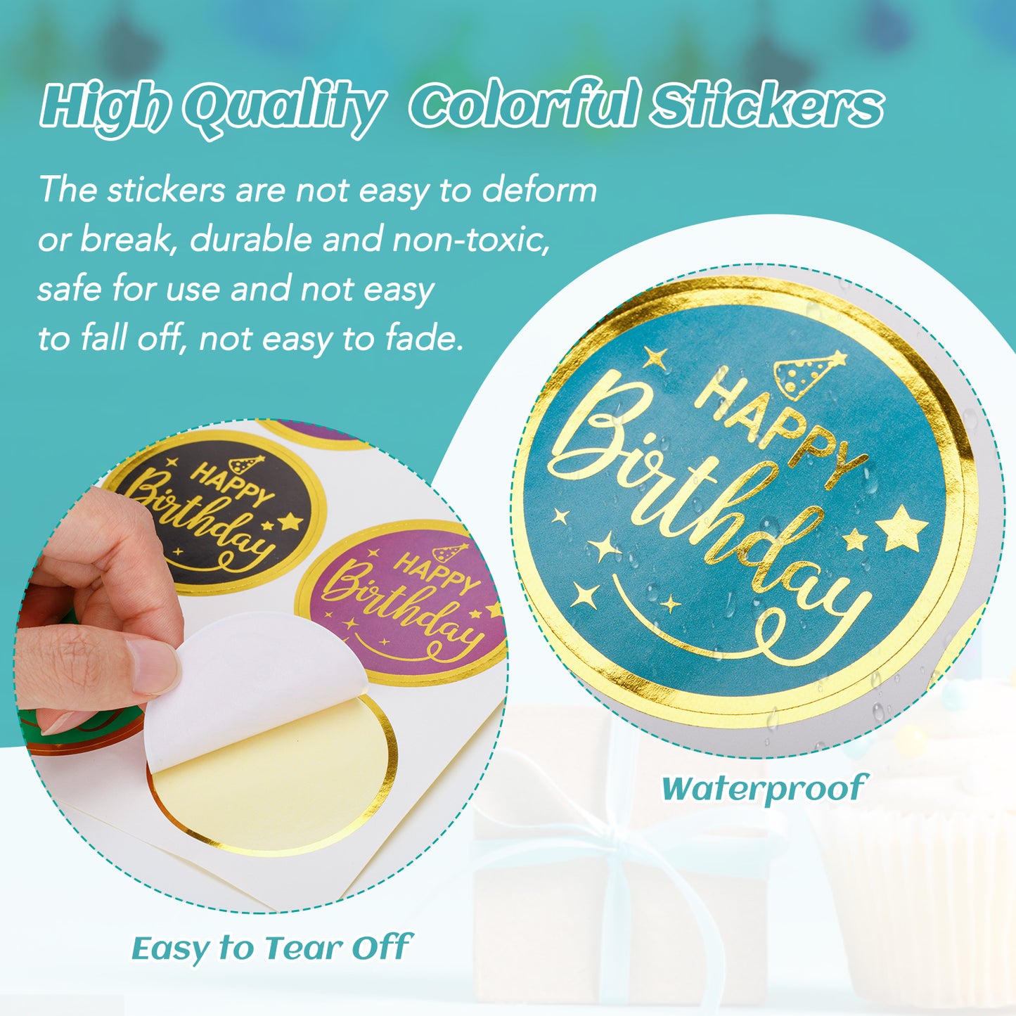 Anwyll Happy Birthday Stickers,2 Inch Gold Foil Stamping Birthday Stickers Seals Labels,Circle Gift Stickers,120 Pcs Birthday Party Favors Present Stickers for Birthday Party,Gift Bags,Gift Wrapping