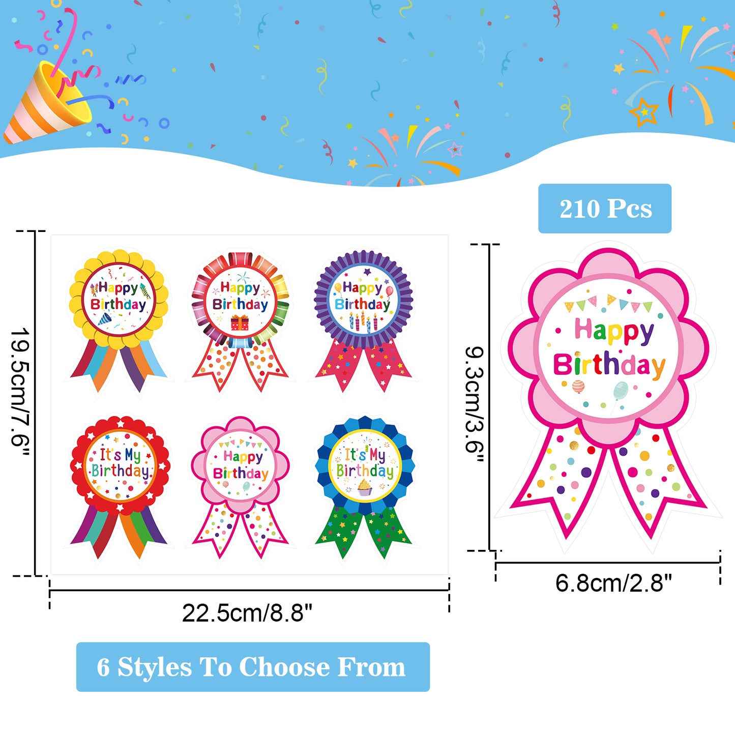 Anwyll Birthday Gift Stickers,Happy Birthday Badge Stickers,210 Pcs It's My Birthday Stickers Labels for Kids Children Teacher Clothing Cake Birthday Party Decorations Home Classroom Supply(2.8×3.6'')
