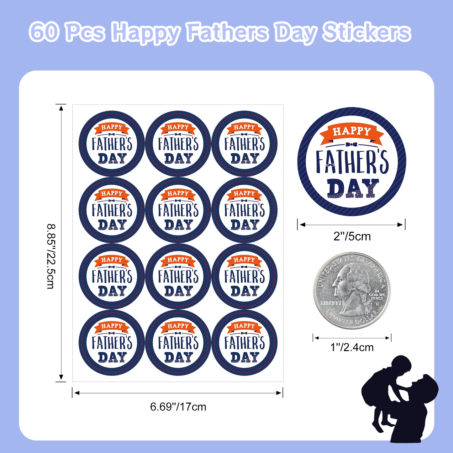 Anwyll Fathers Day Gift Stickers,Happy Father's Day Stickers,60Pcs 2Inch Round Fathers Day Labels Stickers,Self-Adhesive Beard Fathers Day Present Stickers for Gift Wrapping Envelope Seal Card Flower