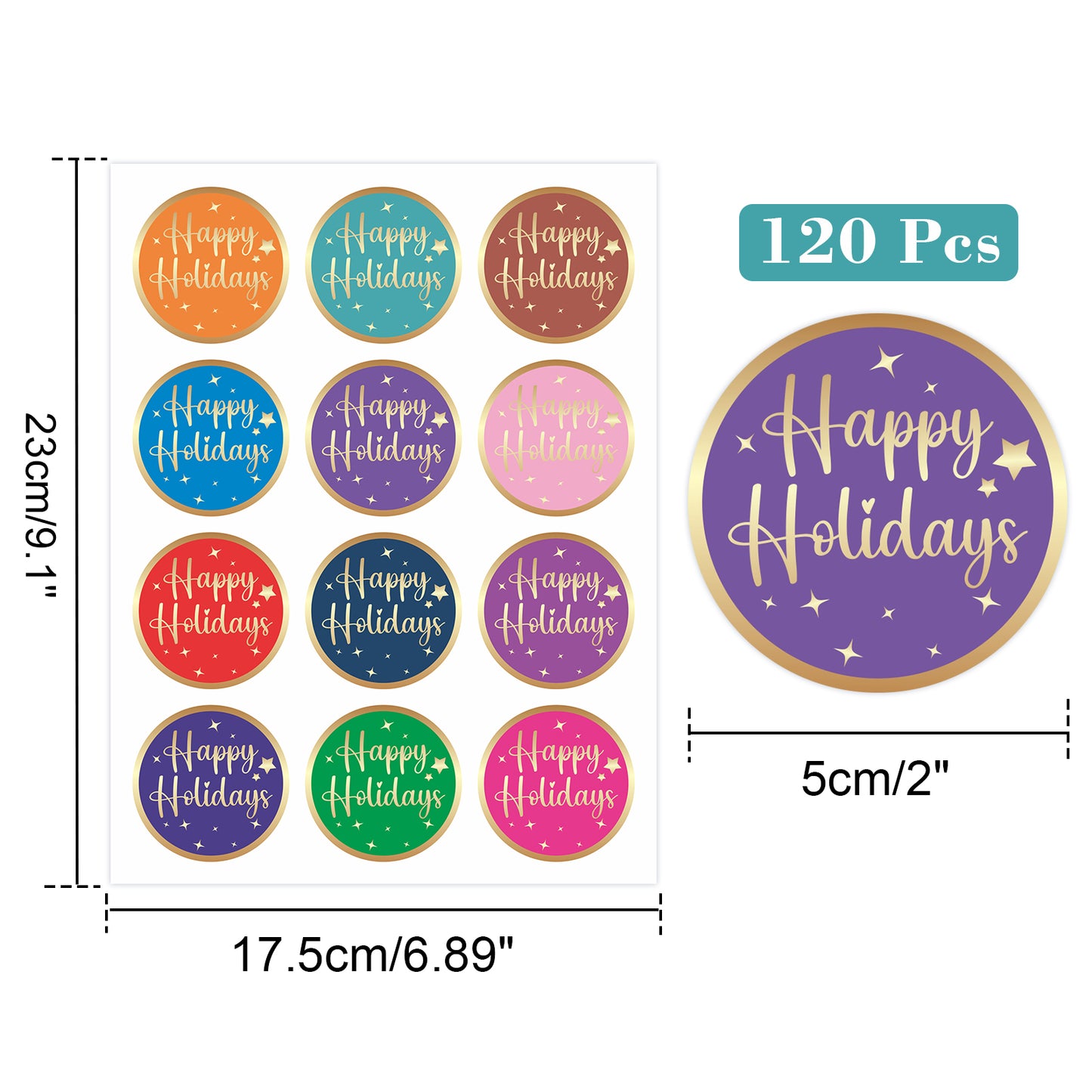 Anwyll Holiday Stickers, Happy Holiday Stickers, 120 Pcs 2 Inch Gold Foil Stamping Envelope Stickers Seals Labels, Merry Christmas Stickers, Xmas Gift Tag Stickers for Holiday Party Card Gift Wrapping