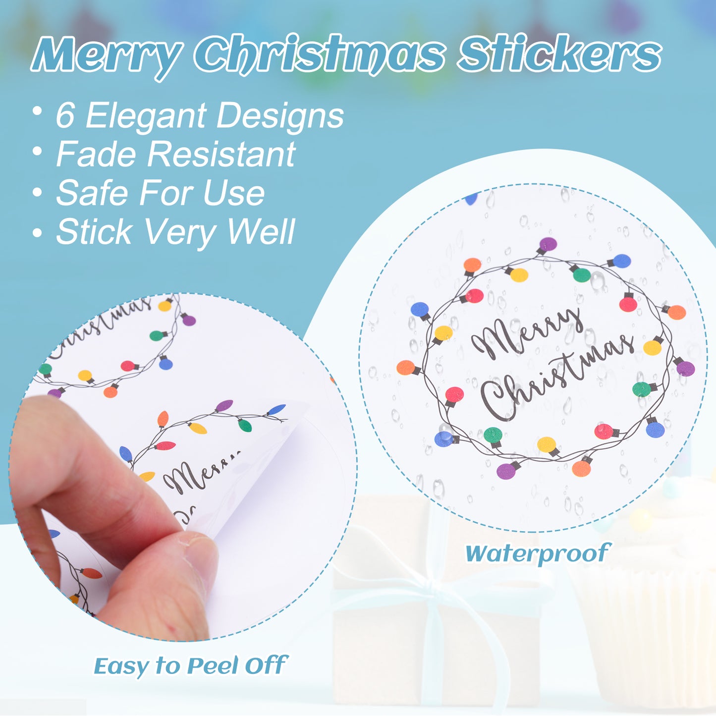 Anwyll Merry Christmas Gift Stickers,120Pcs 2Inch Christmas Envelope Seal Label Sticker,Self-Adhesive Merry and Bright Stickers,Light Xmas Holly and Jolly Stickers,Happy Holiday Sticker for Card Craft