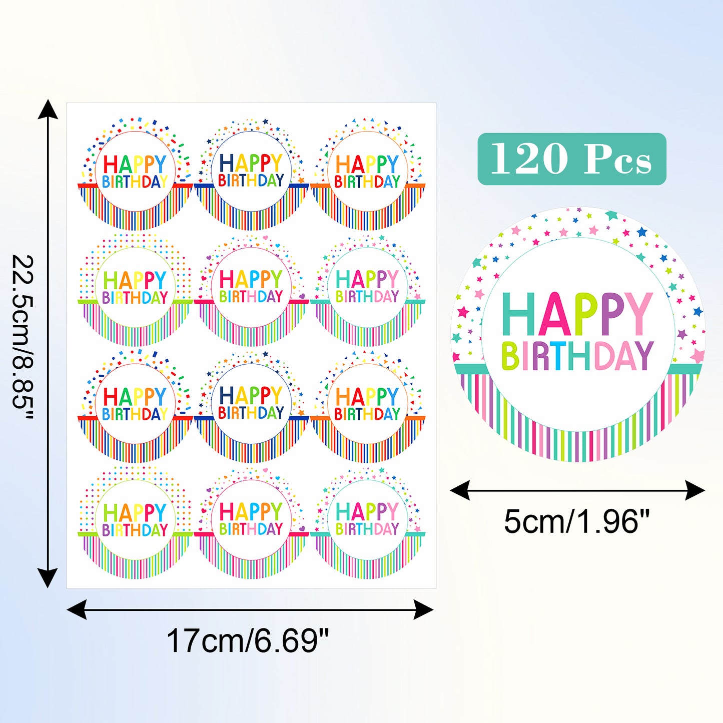 Anwyll Happy Birthday Stickers, Birthday Party Favors Present Stickers, 120 Pcs 2 Inch Circle Gift Stickers, Self-Adhesive Seals Labels for Adults Kid, Birthday, Gift Bags, Gift Wrapping, Envelope