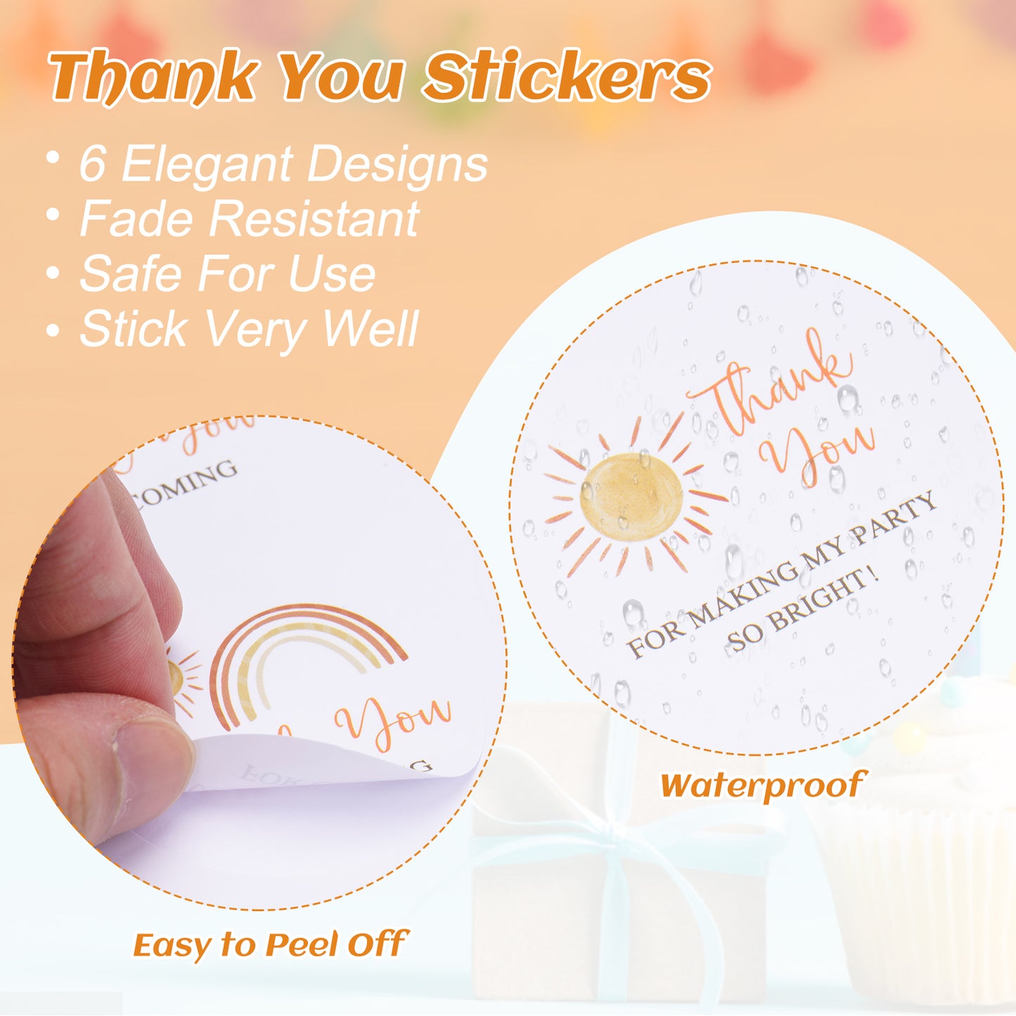 Anwyll Thank You Party Favors Stickers, Boho Sun Thank You Stickers, 120 Pcs 2 Inch First Trip Around The Sun Stickers, Sunshine Appreciation Stickers for Birthday Party, Baby Shower, Wedding Favors