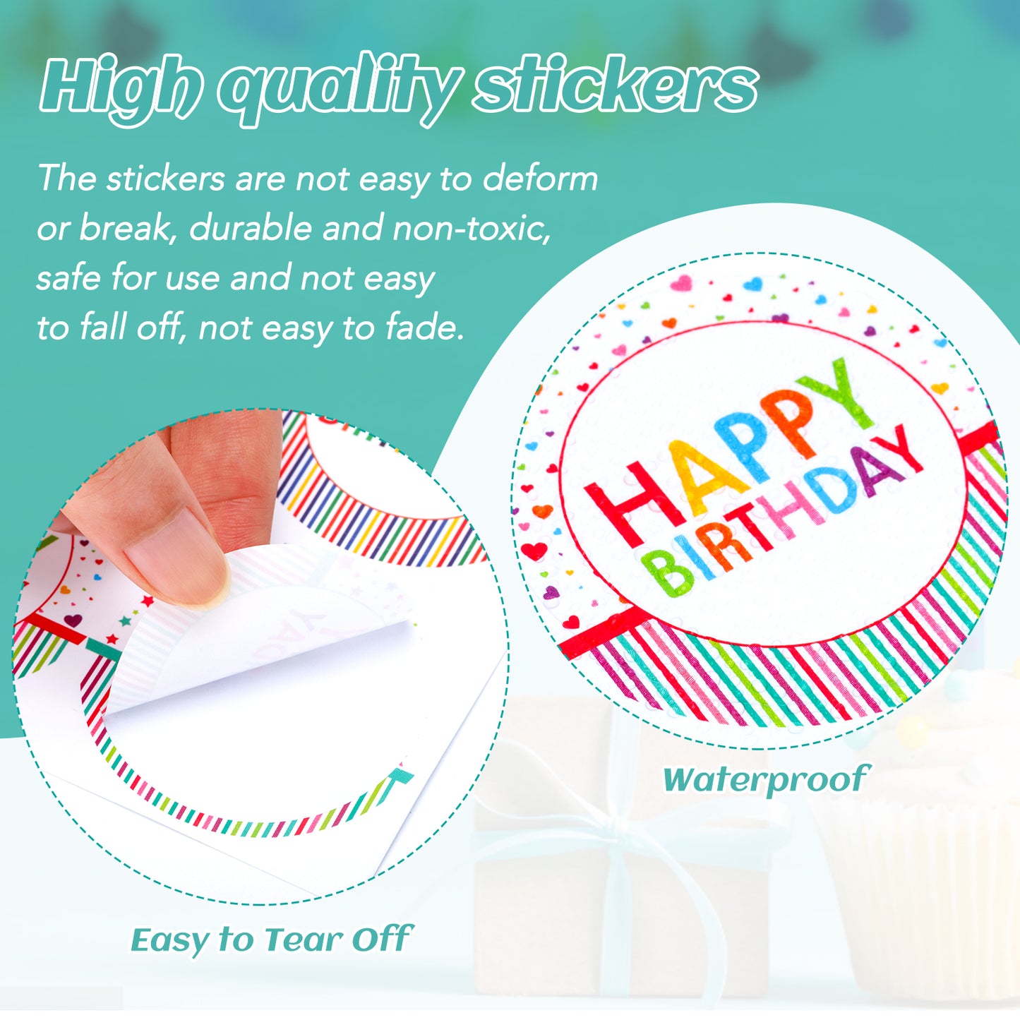 Anwyll Happy Birthday Stickers, Birthday Party Favors Present Stickers, 120 Pcs 2 Inch Circle Gift Stickers, Self-Adhesive Seals Labels for Adults Kid, Birthday, Gift Bags, Gift Wrapping, Envelope