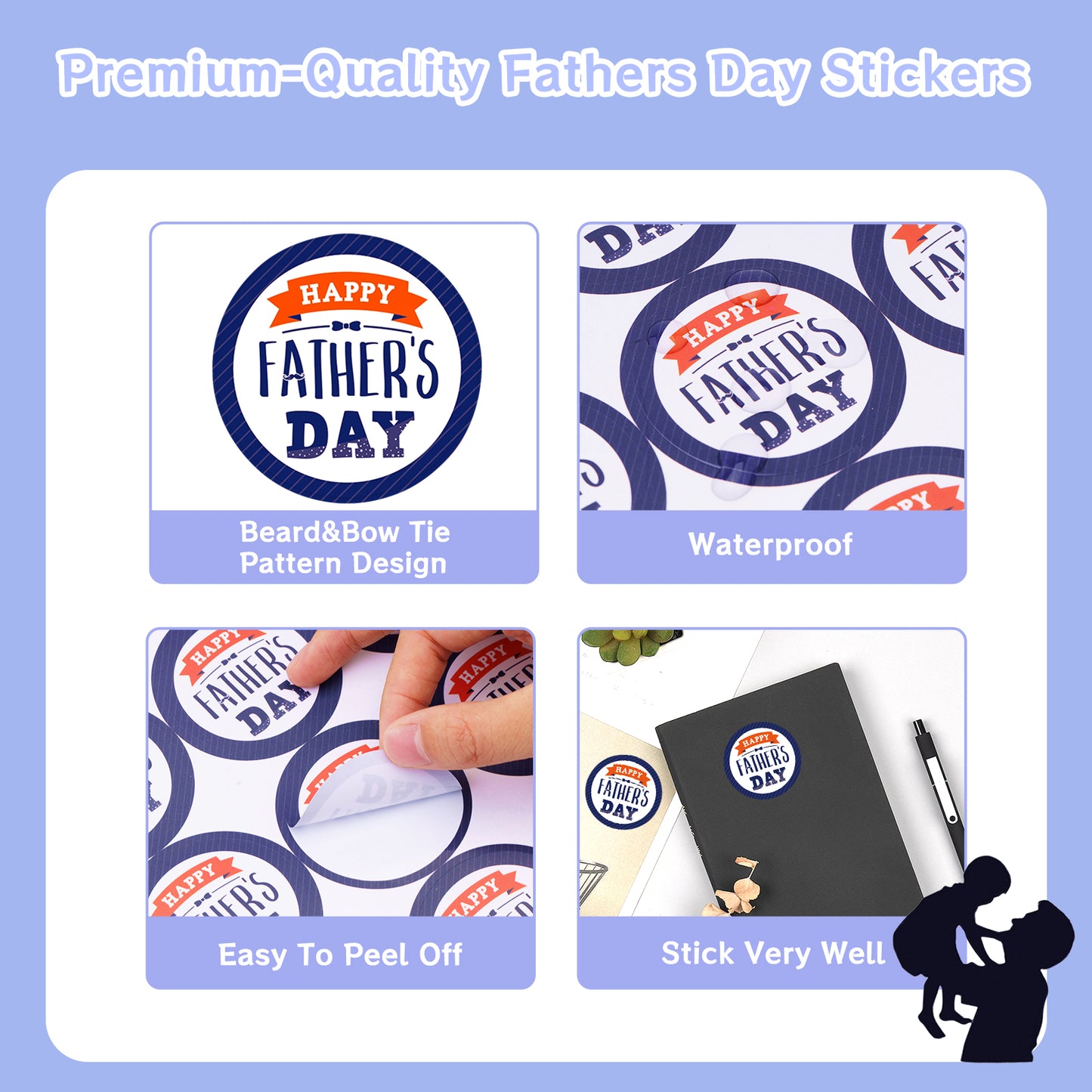 Anwyll Fathers Day Gift Stickers,Happy Father's Day Stickers,60Pcs 2Inch Round Fathers Day Labels Stickers,Self-Adhesive Beard Fathers Day Present Stickers for Gift Wrapping Envelope Seal Card Flower