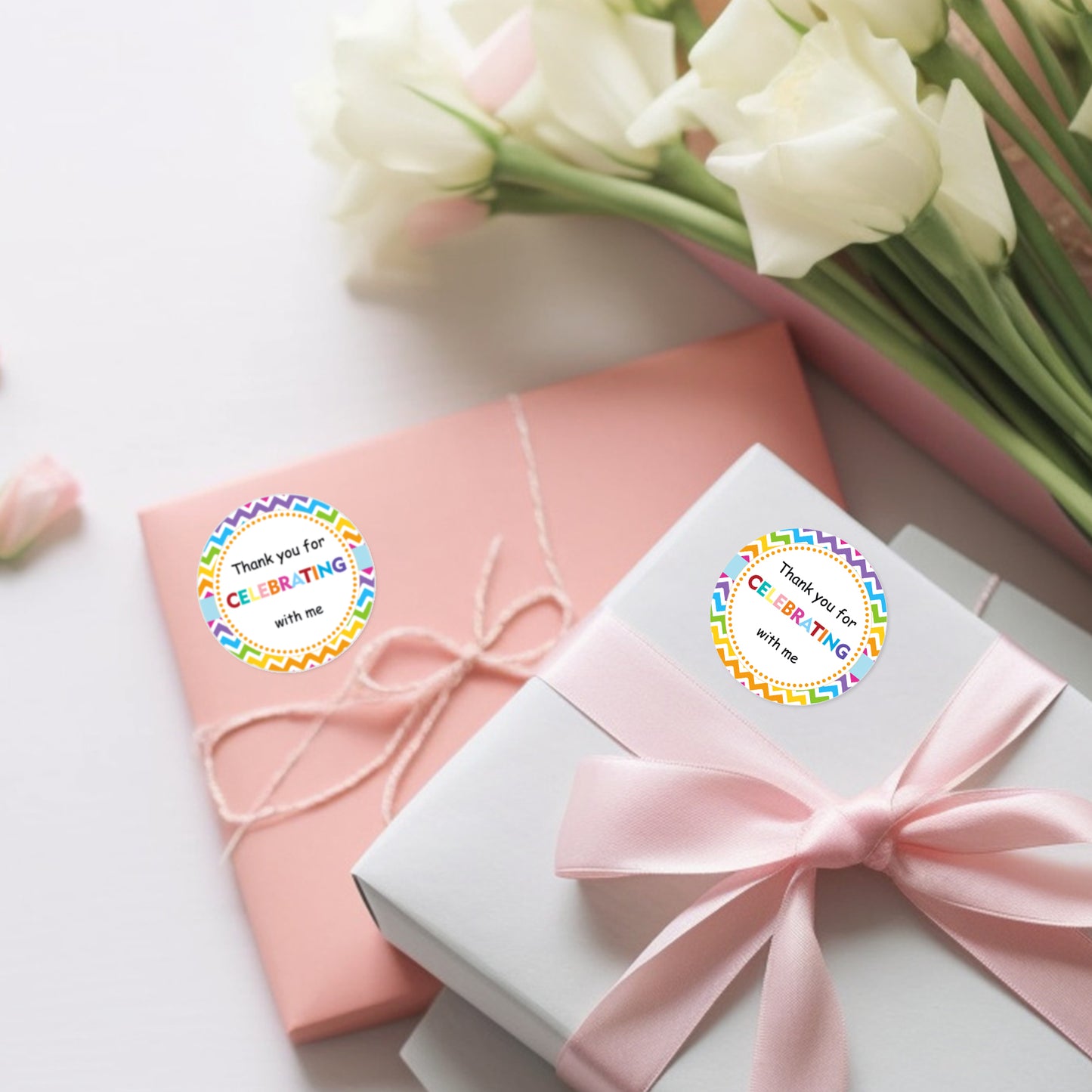 Anwyll Thank You Party Favors Stickers,2Inch Thank You for Celebrating with Me Stickers,120 Pcs Art Circle Stickers,Adhesive Thank You Labels for Envelope Seals,Gift Packaging,Birthday,Wedding Favors