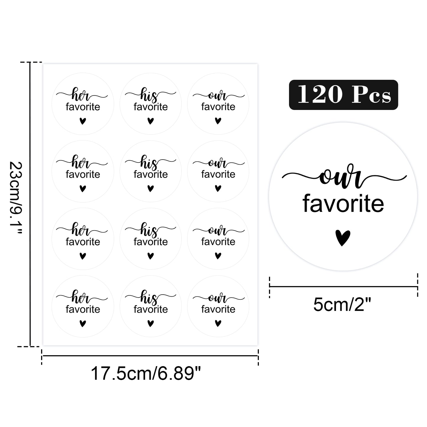 Anwyll Wedding Favors Stickers,His Her Favorite Stickers,120Pcs 2Inch Our Favorite Stickers,Self-Adhesive Black White Party Favors Sticker Label for Candy,Envelope,Gift Wrapping(40Pcs of Each Design)