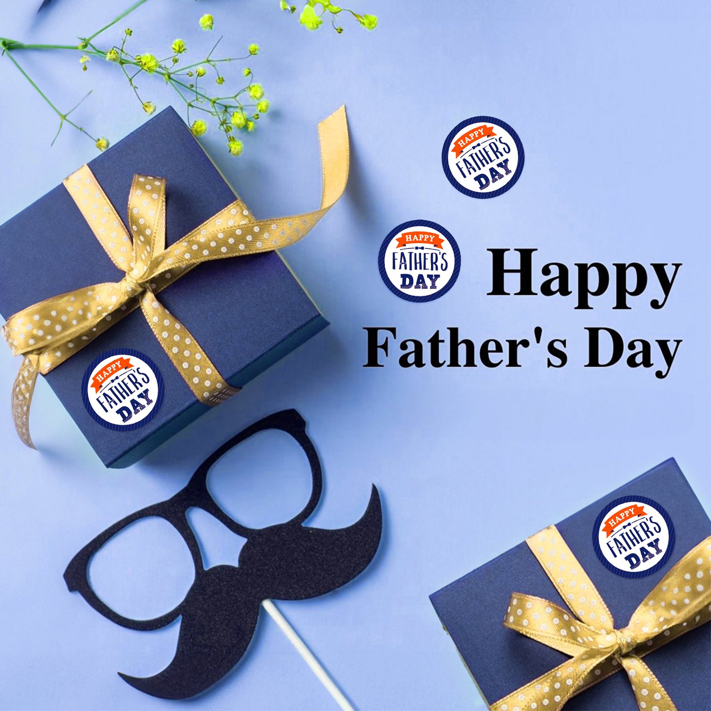 Anwyll Fathers Day Gift Stickers,Happy Father's Day Stickers,60Pcs 2Inch Round Fathers Day Labels Stickers,Self-Adhesive Beard Fathers Day Present Stickers for Gift Wrapping Envelope Seal Card Flower