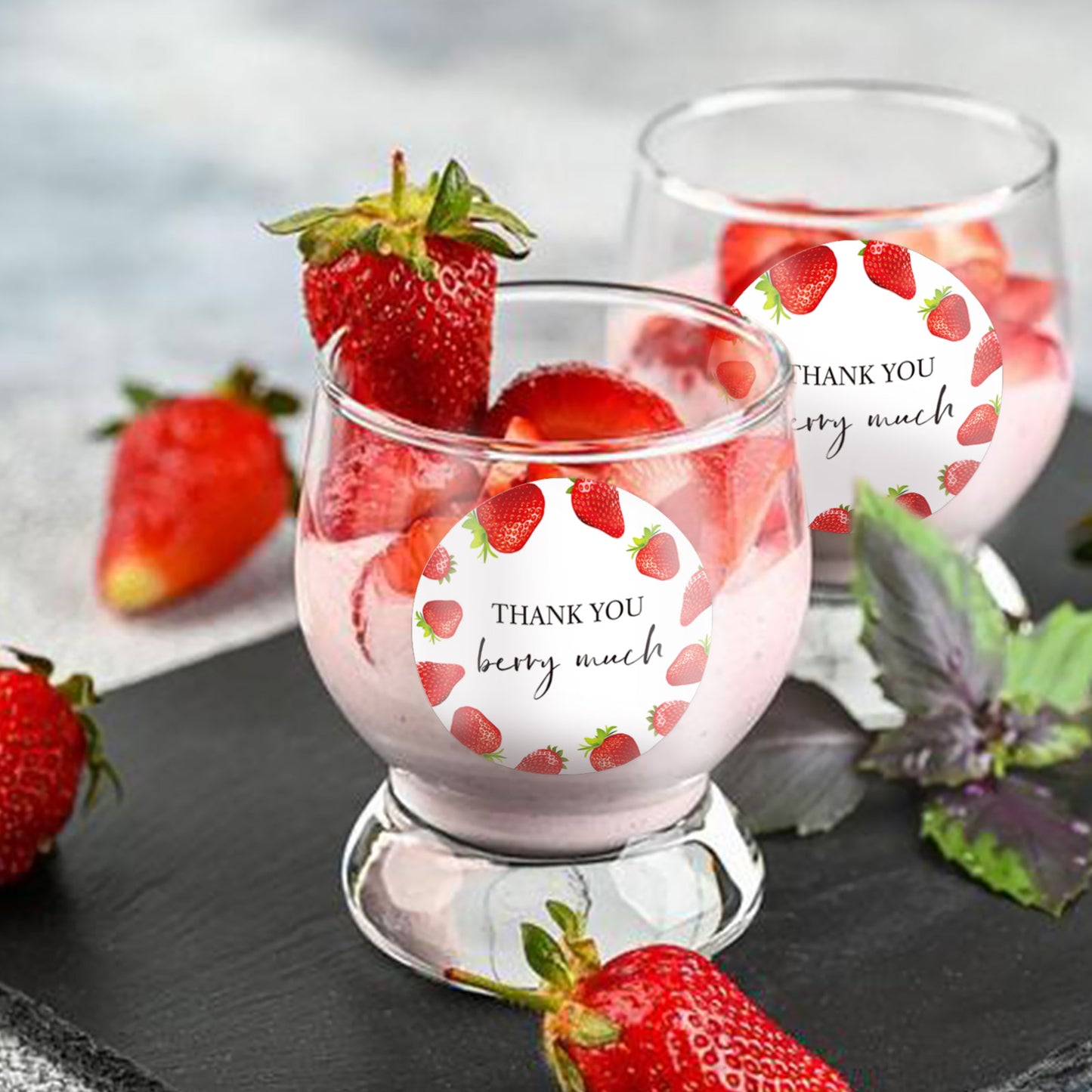 Anwyll Strawberry Thank You Stickers,120Pcs 2Inch Thank You Berry Much Stickers,Thank You Party Favor Stickers,Self-Adhesive Sweet Strawberry Birthday Party Thank You Sticker Label for Cookie Bag Gift