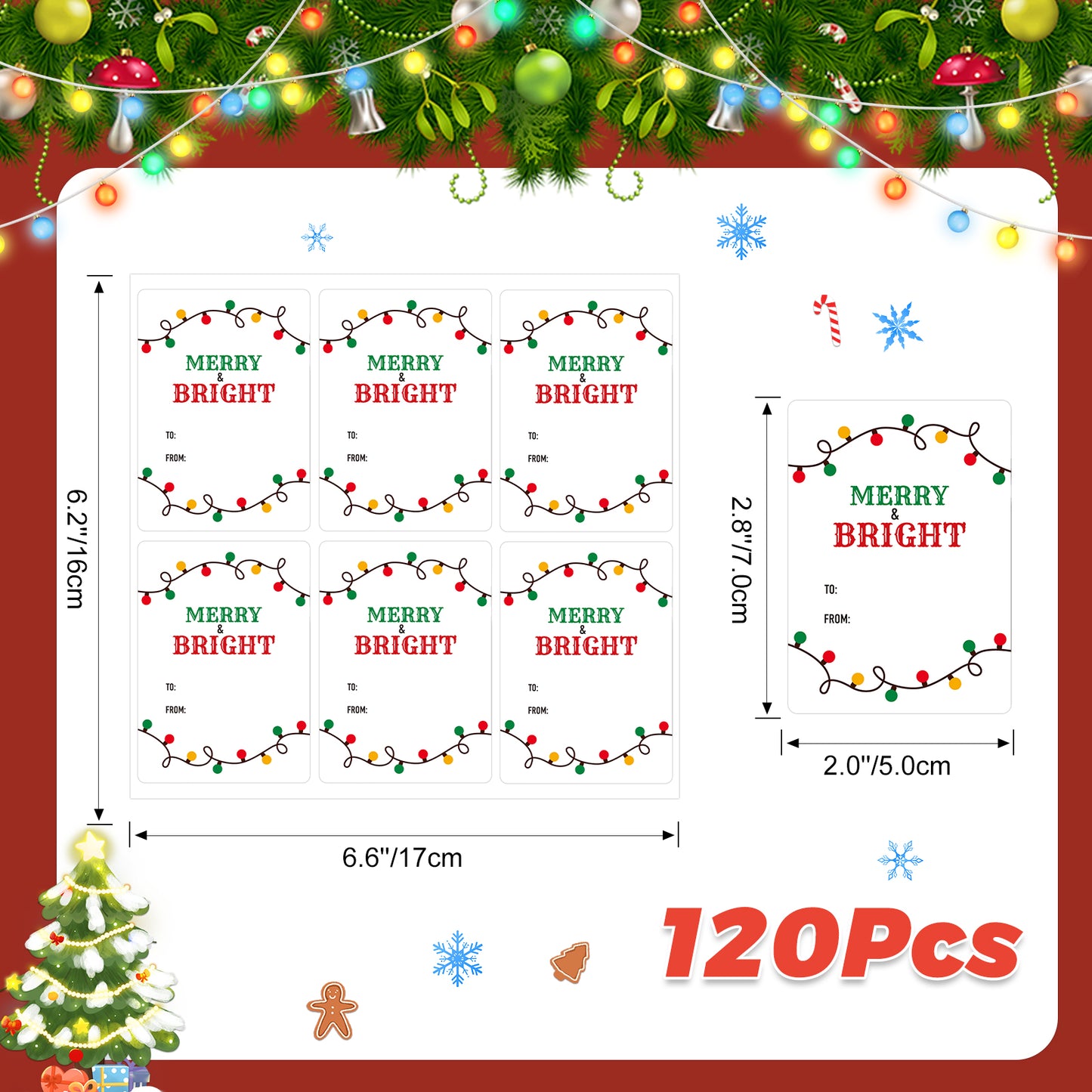 Anwyll Christmas Gift Tags Stickers,Christmas Name Tags Stickers,120Pcs 2x3'' Self-Adhesive Holiday Present Tags Labels Stickers,Light Xmas to from Gift Tags Stickers for Envelope Card Gift Packaging