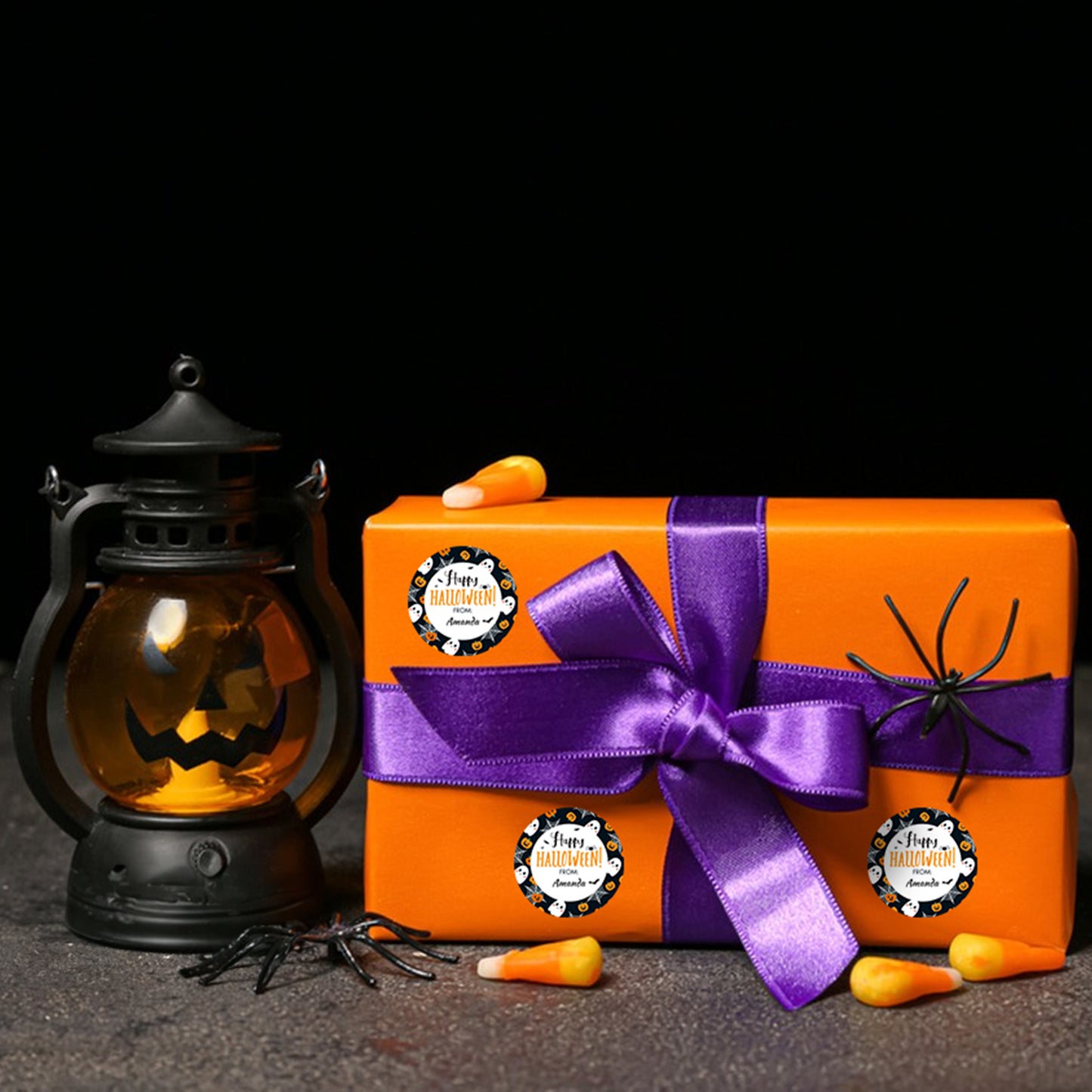 Anwyll Happy Halloween Stickers,60Pcs 2Inch Round Halloween From Gift Stickers,Self-Adhesive Halloween Tag Label Sticker,Spooky Halloween Ghost Bat Spider Pumpkin Stickers for Envelope Halloween Party