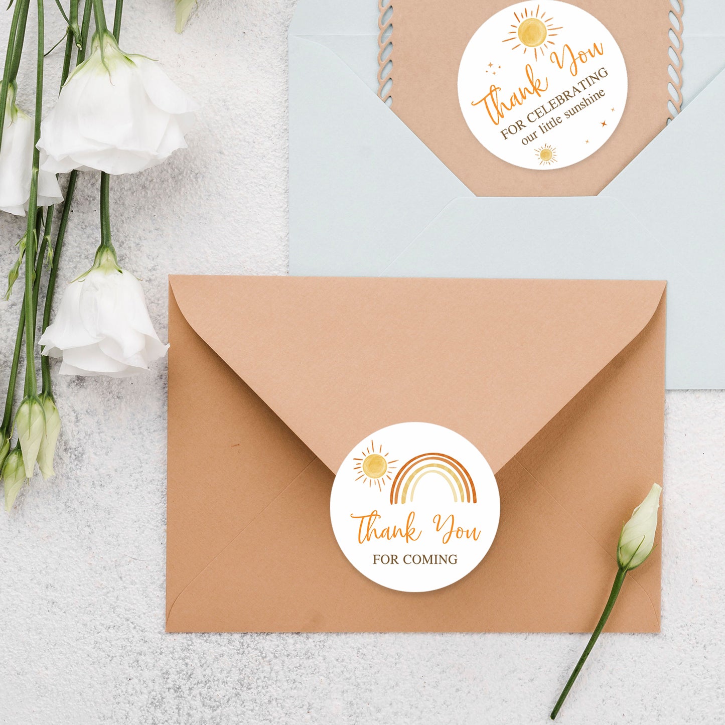 Anwyll Thank You Party Favors Stickers, Boho Sun Thank You Stickers, 120 Pcs 2 Inch First Trip Around The Sun Stickers, Sunshine Appreciation Stickers for Birthday Party, Baby Shower, Wedding Favors