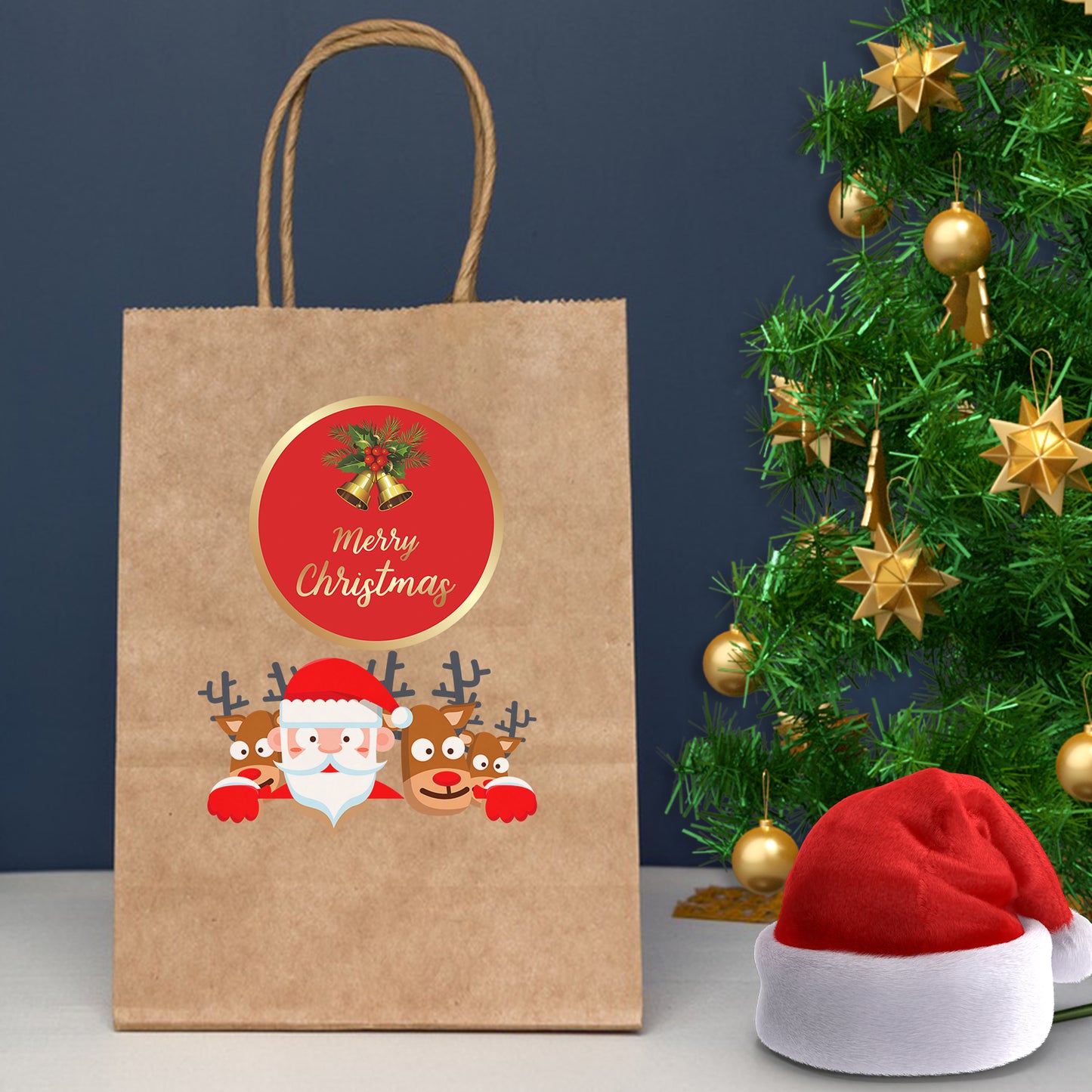 Anwyll Christmas Stickers,Merry Christmas Gift Stickers,120Pcs 2Inch Gold Foil Stamping Christmas Envelope Seal Label Sticker,Self-Adhesive Bell Xmas Gift Stickers,Happy Holiday Sticker for Card Craft