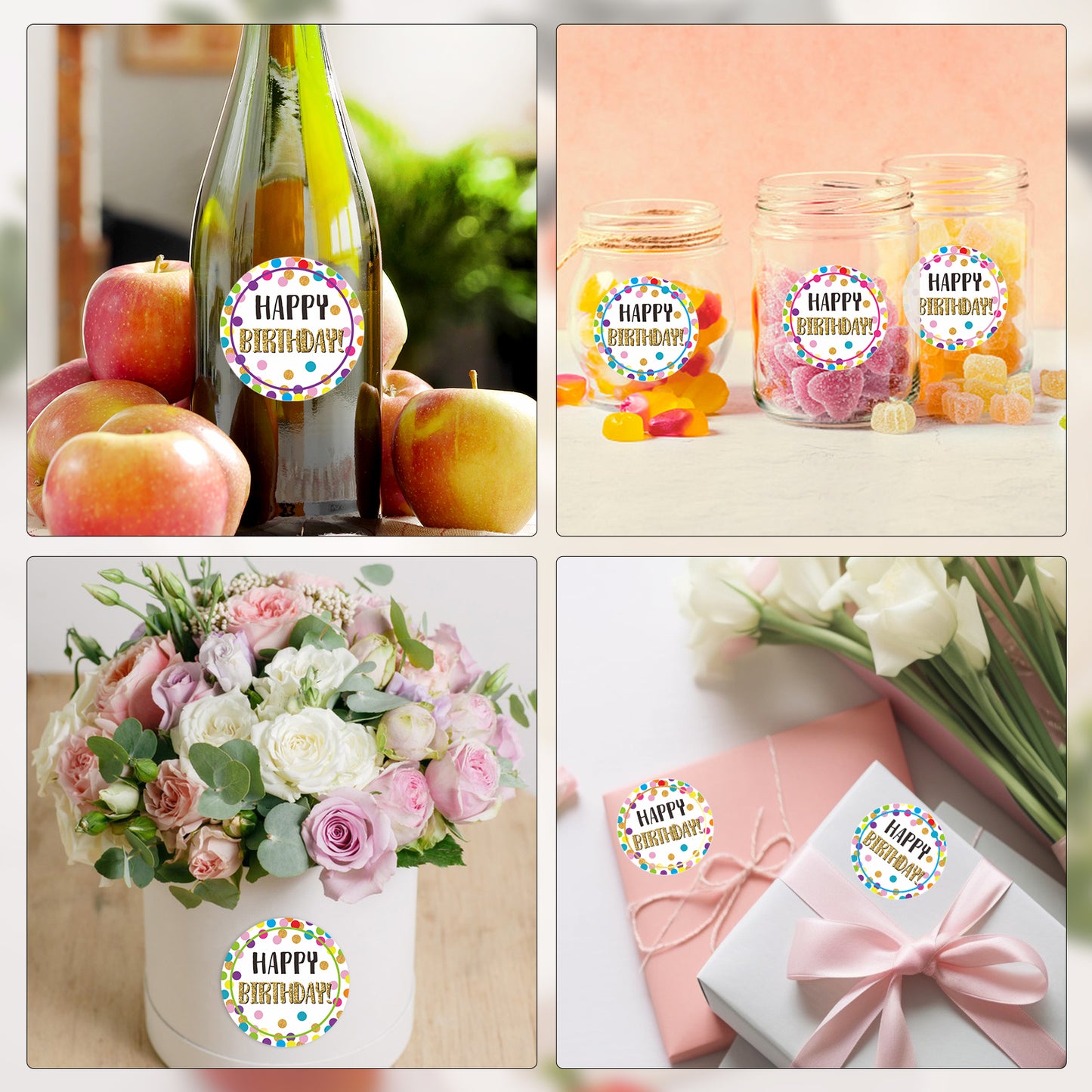 Anwyll Happy Birthday Stickers,Confetti Birthday Stickers,60Pcs 2Inch Birthday Party Favors Present Stickers,Self-Adhesive Round Stickers Label for Adult Kids Student,Gift Bag,Gift Wrap,Envelope,Cards