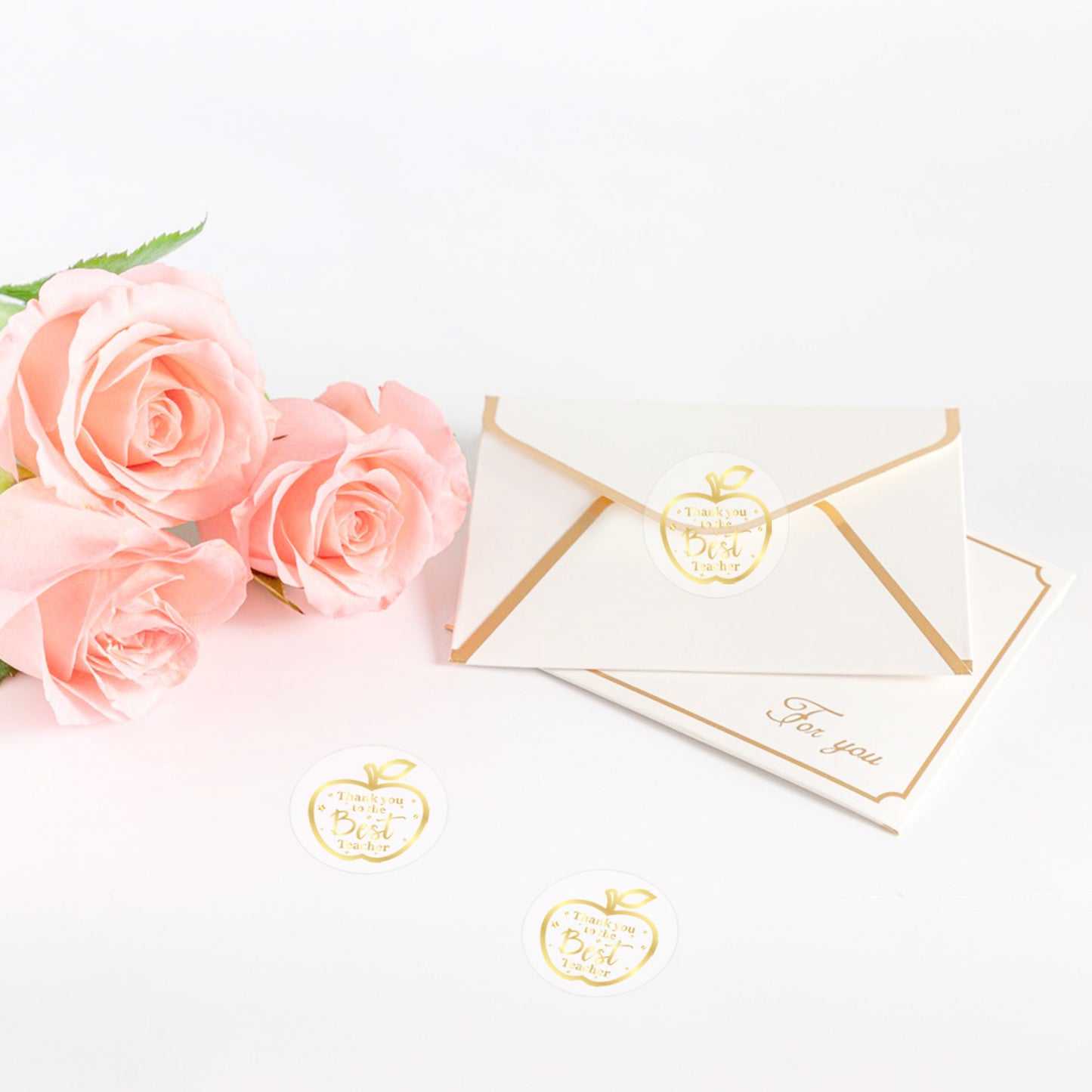 Anwyll Teacher Appreciation Stickers,Thank You Best Teacher Ever Stickers Labels,60Pcs 2Inch Teachers Day Gift Stickers,Gold Foil Apple Gift Stickers for Card Envelope Gift Wrapping Party Favor Supply