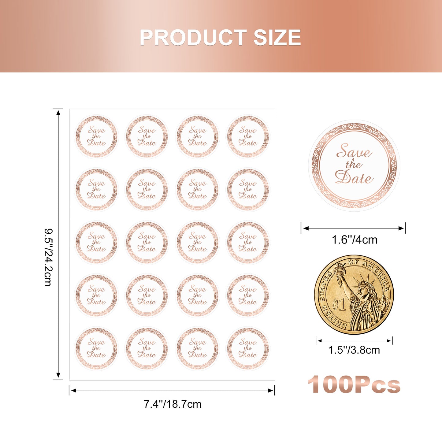 Anwyll Save The Date Stickers,100Pcs 1.6Inch Envelope Seals Labels Stickers for Wedding,Self-Adhesive Clear Rose Gold Foil Wedding Envelope Stickers for Invitation Card Treat Bags Party Bridal Shower