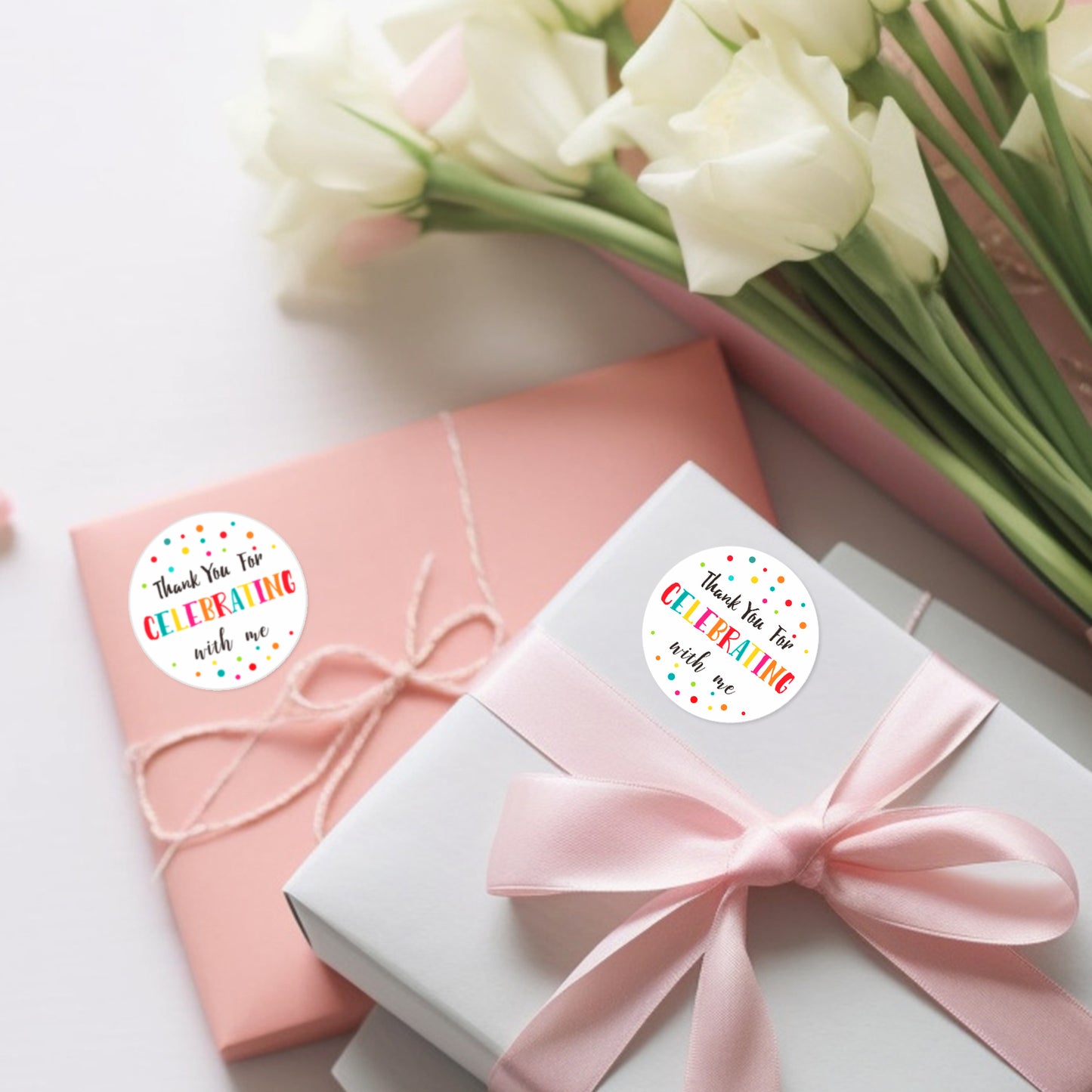Anwyll Thank You for Celebrating with Me Stickers,120 Pcs 2Inch Thank You Party Favors Stickers,Circle Stickers,Adhesive Thank You Labels for Envelope,Packaging,Birthday,Wedding,Baby Shower Favors