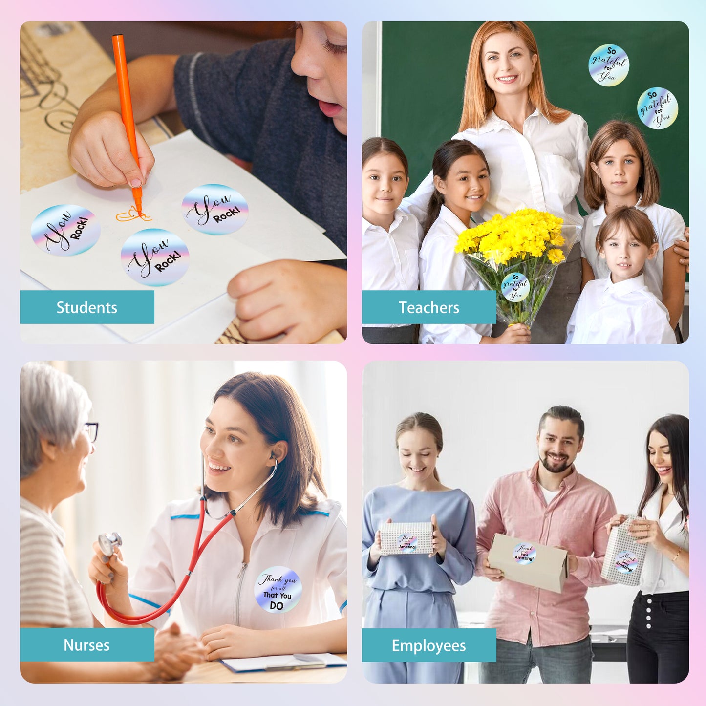 Anwyll Kudos Appreciation Thank You Stickers,120Pcs 2Inch Thank You for All You Do Stickers,Holographic Rainbow You Are Awesome Sticker,so Grateful for You Sticker for Employee Nurse Teacher Volunteer
