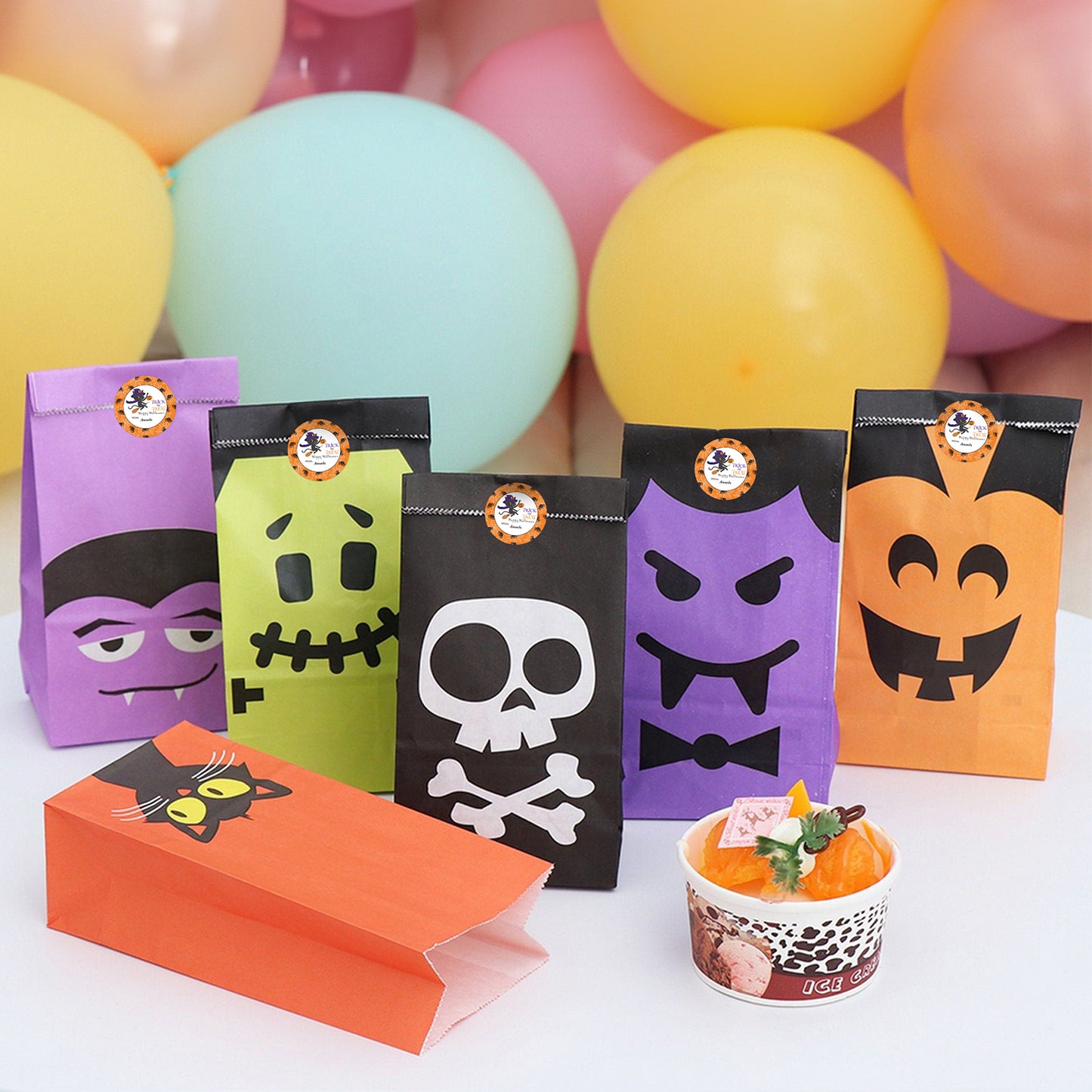 Anwyll Happy Halloween Stickers,60Pcs 2Inch Round Halloween From Gift Stickers,Self-Adhesive Halloween Tag Label Sticker,Spooky Halloween Cat Spider Stickers,Trick Or Treat Stickers for Envelopes Bags