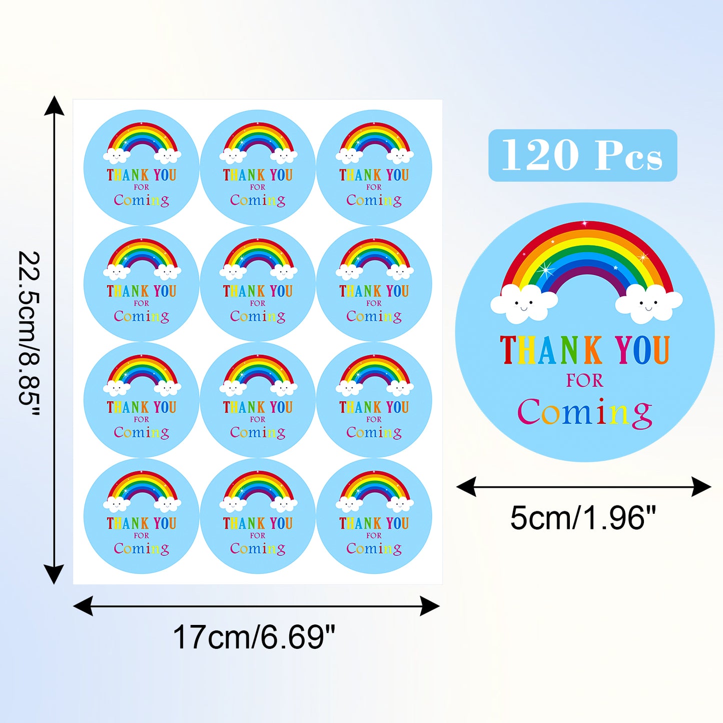 Anwyll Thank You for Coming Stickers, Rainbow 2 Inch, 120 Pcs, Premium Paper, Waterproof, Party Favors for Baby Shower, Gift Wrapping, Envelope Seals, Wedding