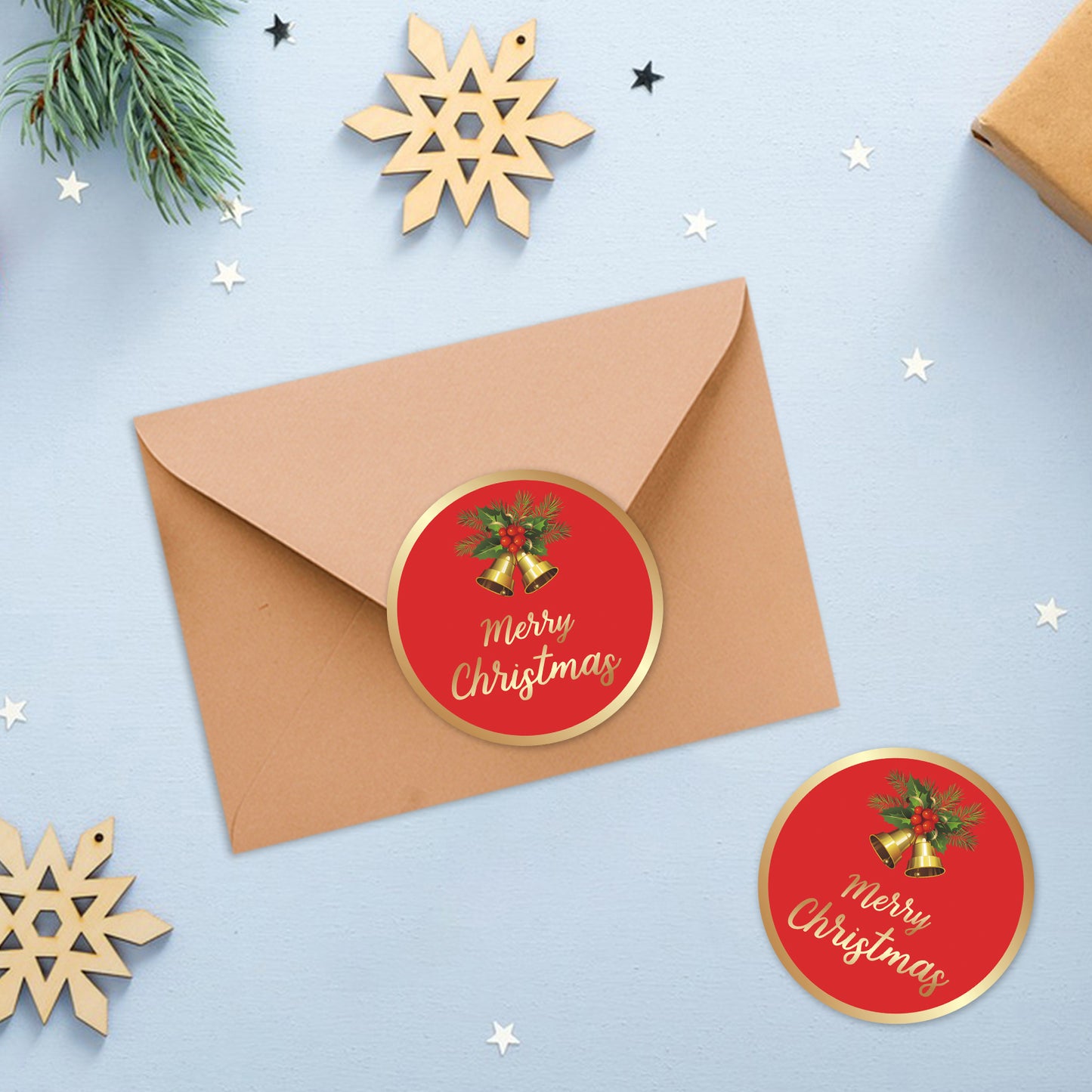 Anwyll Christmas Stickers,Merry Christmas Gift Stickers,120Pcs 2Inch Gold Foil Stamping Christmas Envelope Seal Label Sticker,Self-Adhesive Bell Xmas Gift Stickers,Happy Holiday Sticker for Card Craft