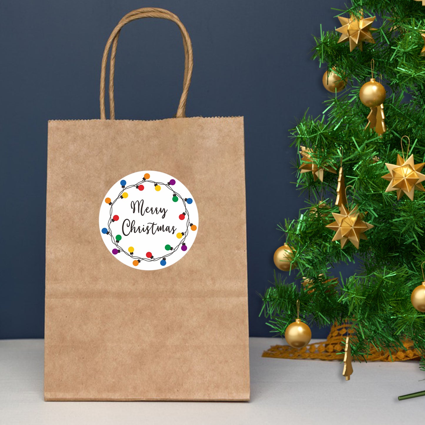 Anwyll Merry Christmas Gift Stickers,120Pcs 2Inch Christmas Envelope Seal Label Sticker,Self-Adhesive Merry and Bright Stickers,Light Xmas Holly and Jolly Stickers,Happy Holiday Sticker for Card Craft