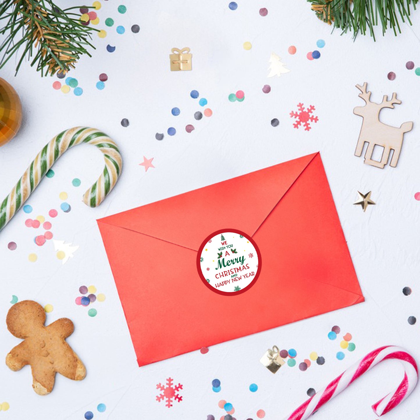 Anwyll Christmas Stickers,Merry Christmas Gift Stickers,120Pcs 2Inch Happy New Year Stickers,Self-Adhesive Christmas Envelope Seal Label Sticker,Holly Xmas Sticker,Happy Holiday Sticker for Card Craft