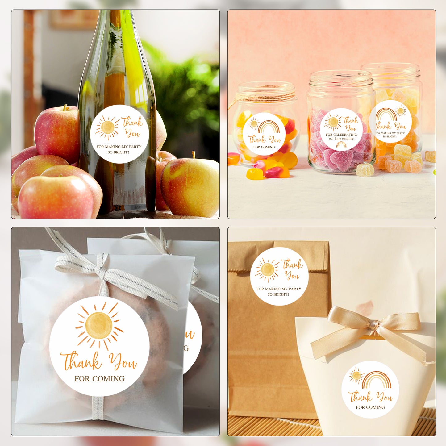 Anwyll Thank You Party Favors Stickers, Boho Sun Thank You Stickers, 120 Pcs 2 Inch First Trip Around The Sun Stickers, Sunshine Appreciation Stickers for Birthday Party, Baby Shower, Wedding Favors