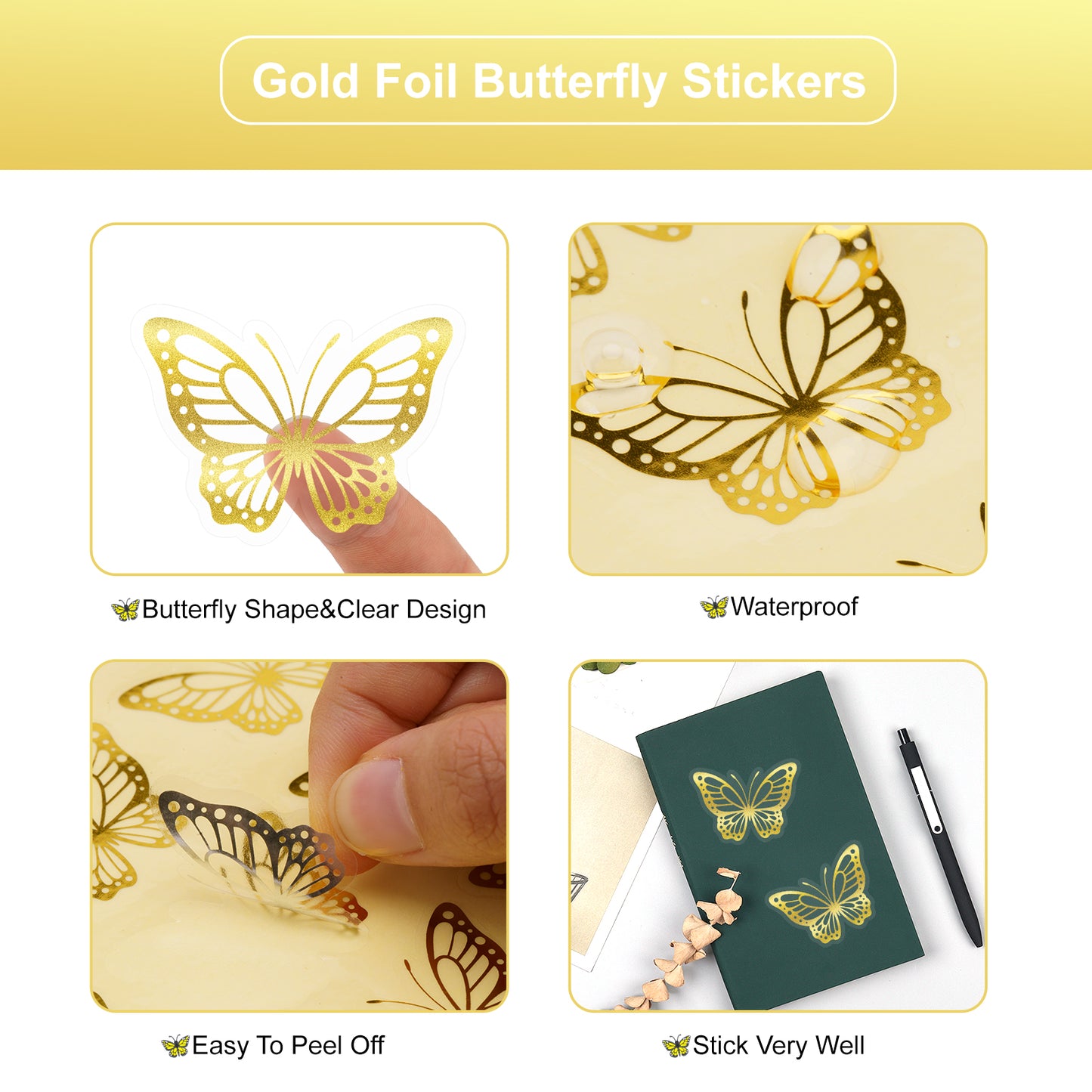 Anwyll Butterfly Stickers,Gold Foil Envelope Seals Stickers,420Pcs Butterfly Preference Stickers,Self-Adhesive Spring Butterfly Labels Stickers for Invitation Card Gift Wrap Wedding Party Baby Shower