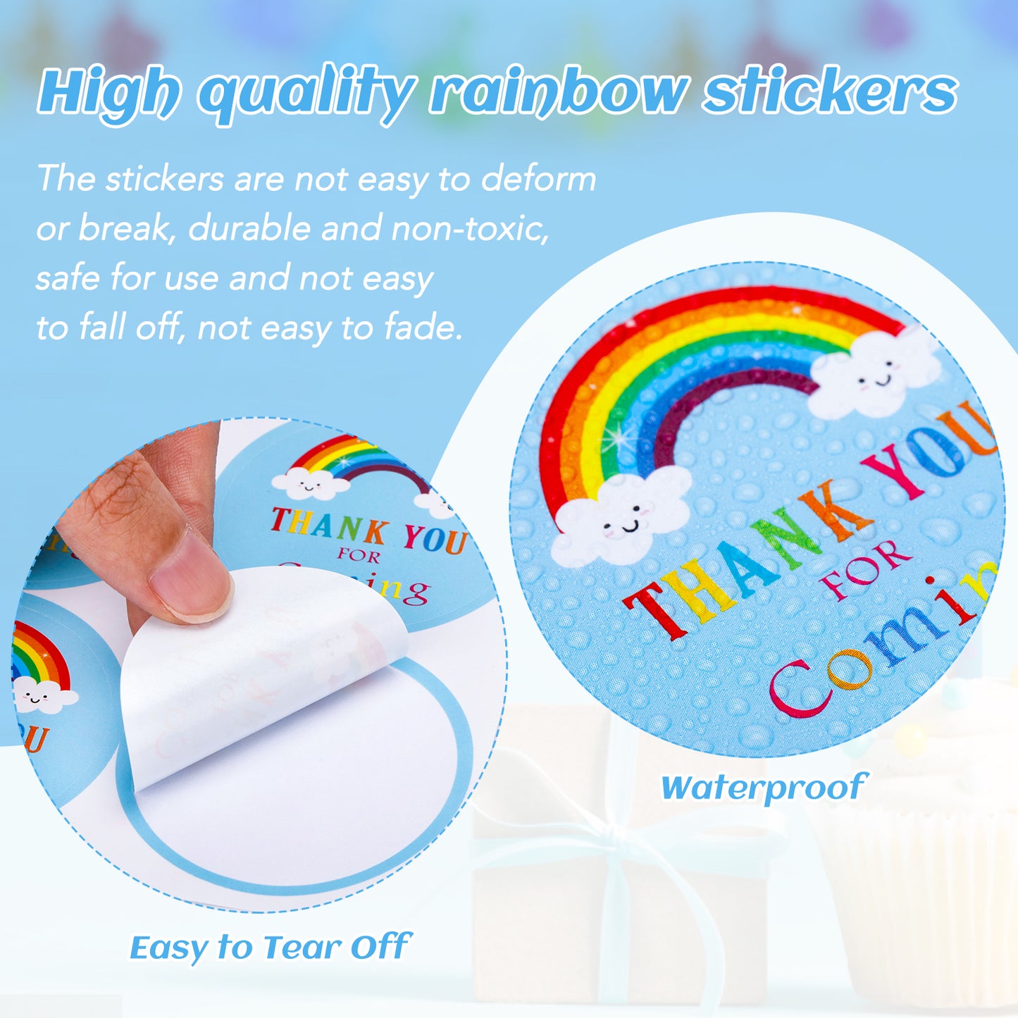 Anwyll Thank You for Coming Stickers, Rainbow 2 Inch, 120 Pcs, Premium Paper, Waterproof, Party Favors for Baby Shower, Gift Wrapping, Envelope Seals, Wedding