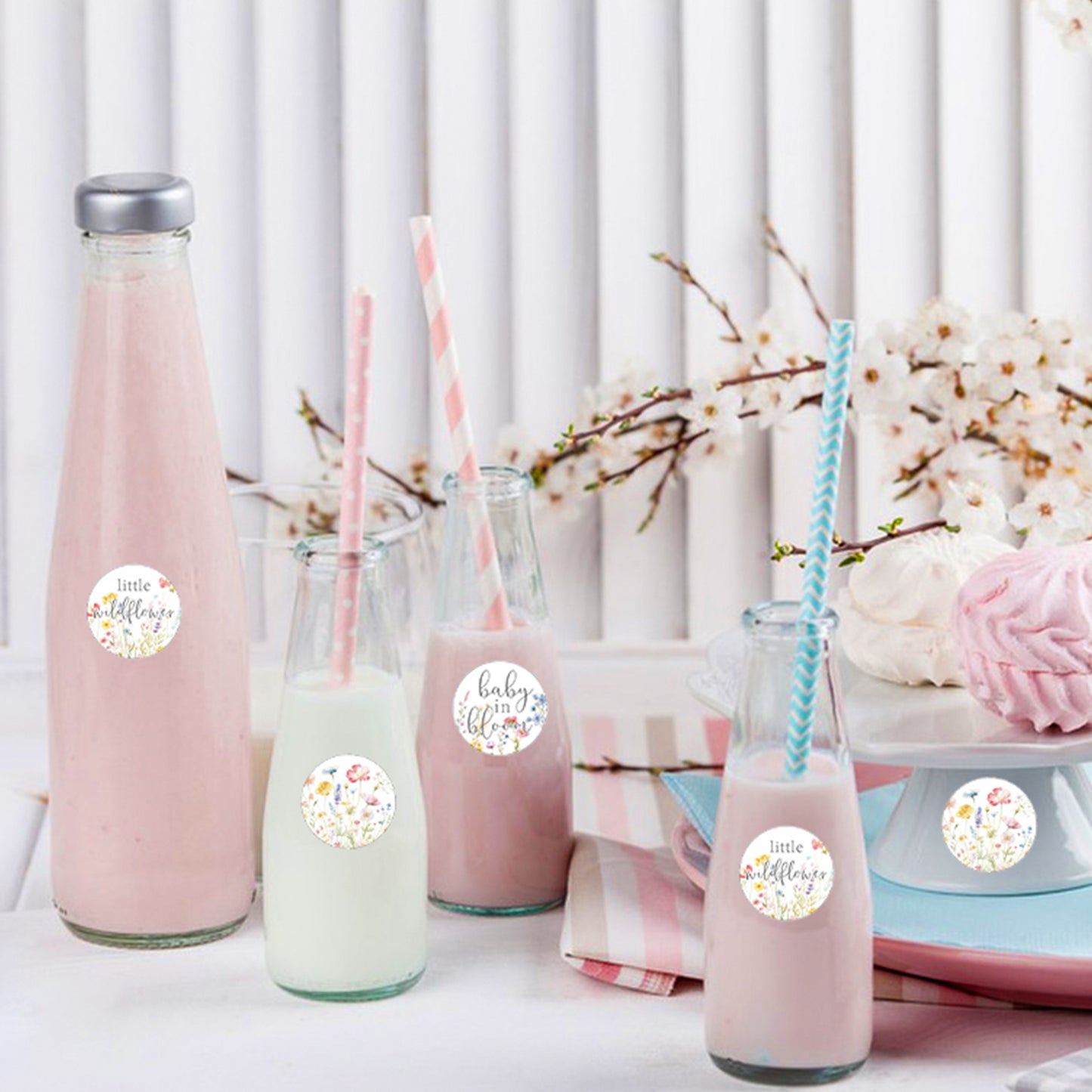 Anwyll Little Wildflower Baby Shower Kisses Candy Stickers,210Pcs 0.75Inch Baby Shower Party Favor Decor Sticker,Self-Adhesive Floral Baby In Bloom Sticker for Girl Boy Baby Shower Gender Reveal Party