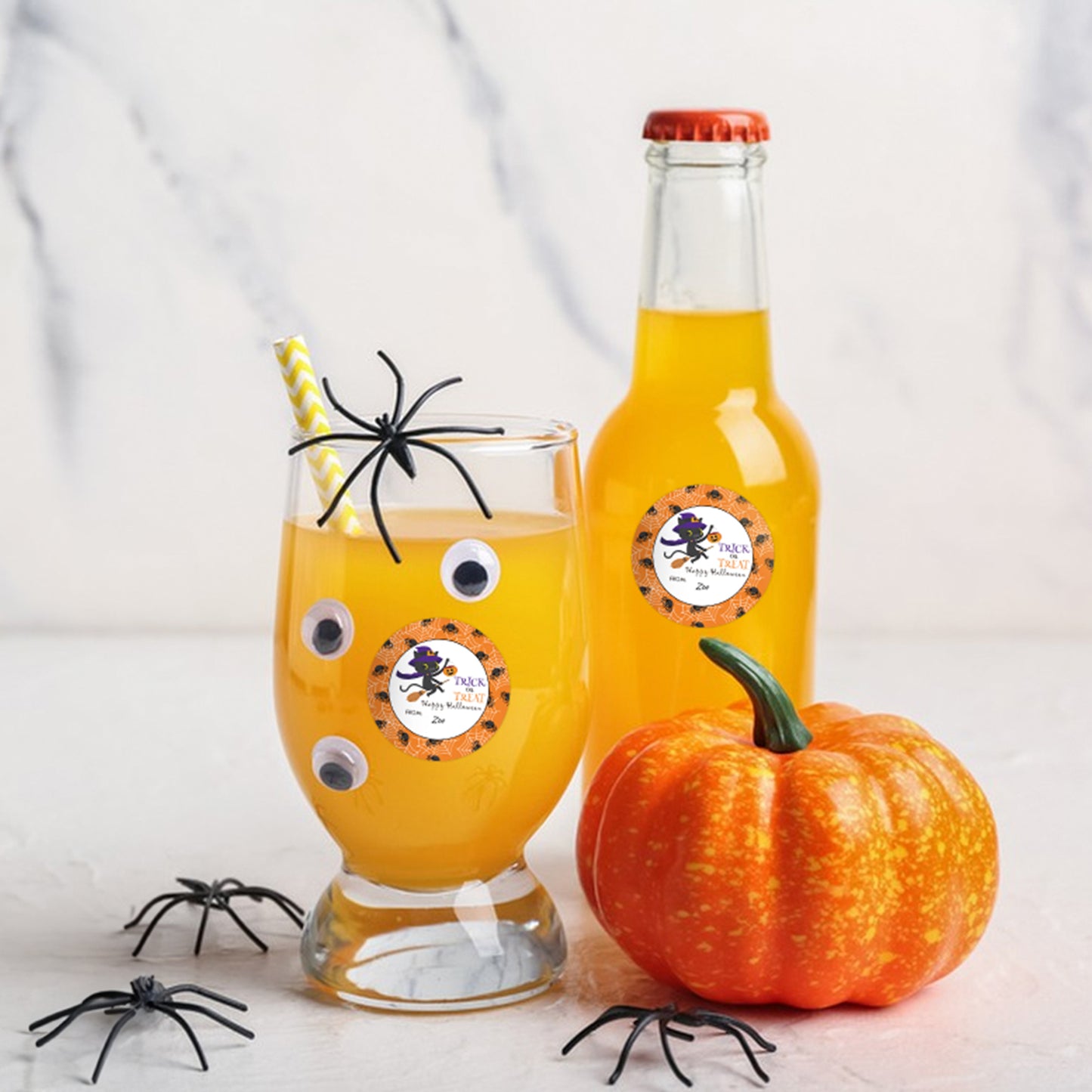Anwyll Happy Halloween Stickers,60Pcs 2Inch Round Halloween From Gift Stickers,Self-Adhesive Halloween Tag Label Sticker,Spooky Halloween Cat Spider Stickers,Trick Or Treat Stickers for Envelopes Bags