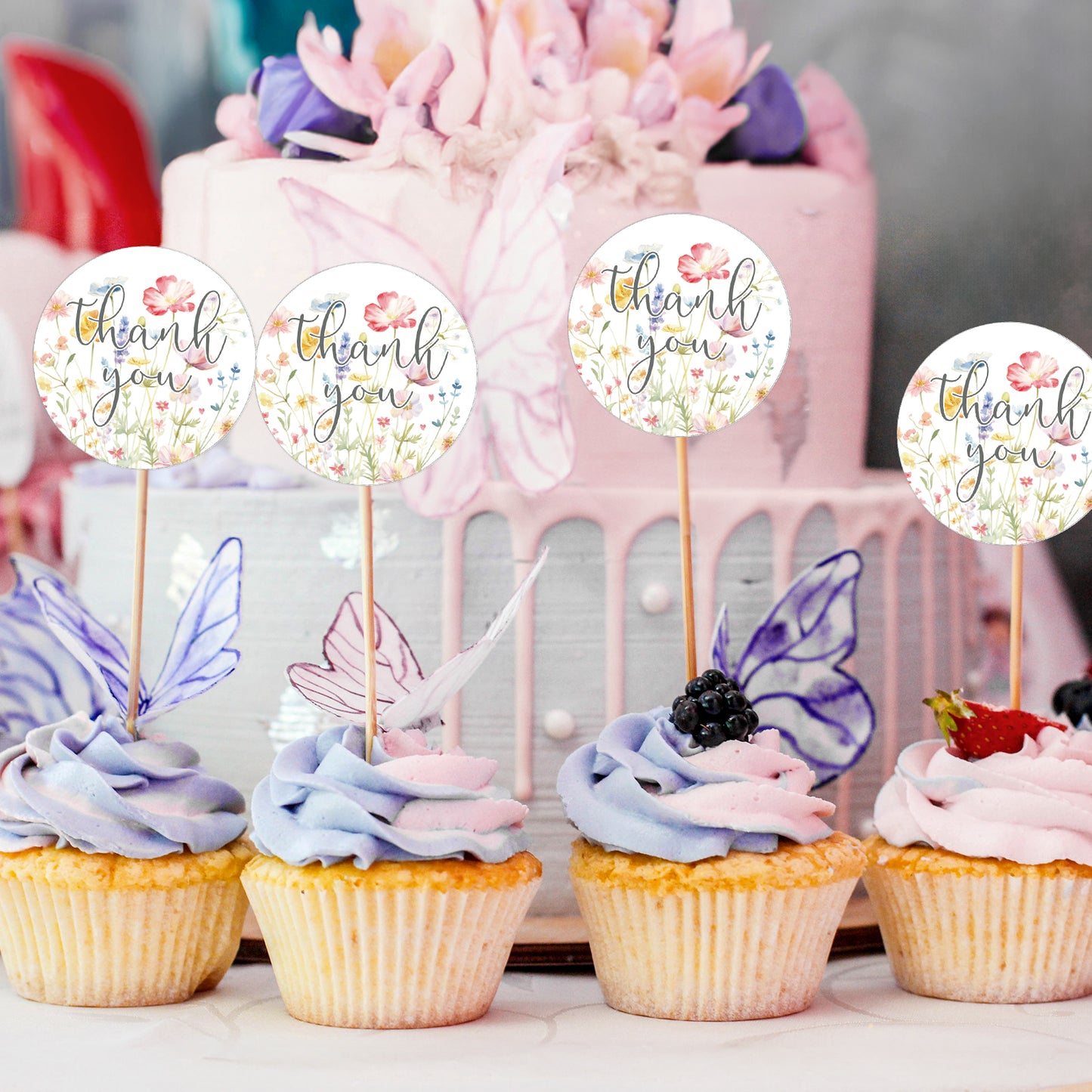 Anwyll Wildflower Thank You Gift Stickers,60Pcs 2Inch Thank You Birthday Party Favors Stickers,Self-Adhesive Wildflower Baby Shower Stickers for Birthday Wedding Bridal Shower Wildflower Party Decor