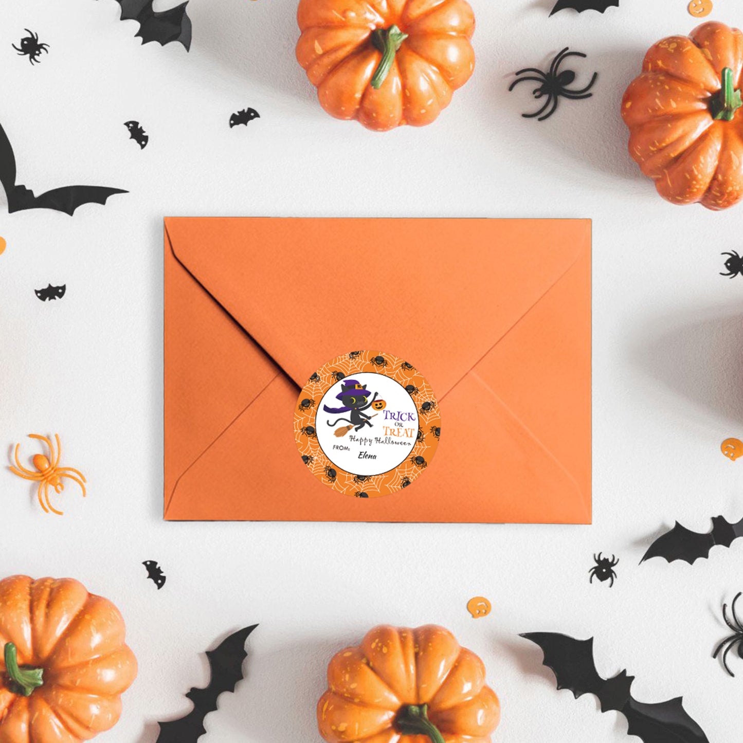 Anwyll Happy Halloween Stickers,60Pcs 2Inch Round Halloween From Gift Stickers,Self-Adhesive Halloween Tag Label Sticker,Spooky Halloween Cat Spider Stickers,Trick Or Treat Stickers for Envelopes Bags