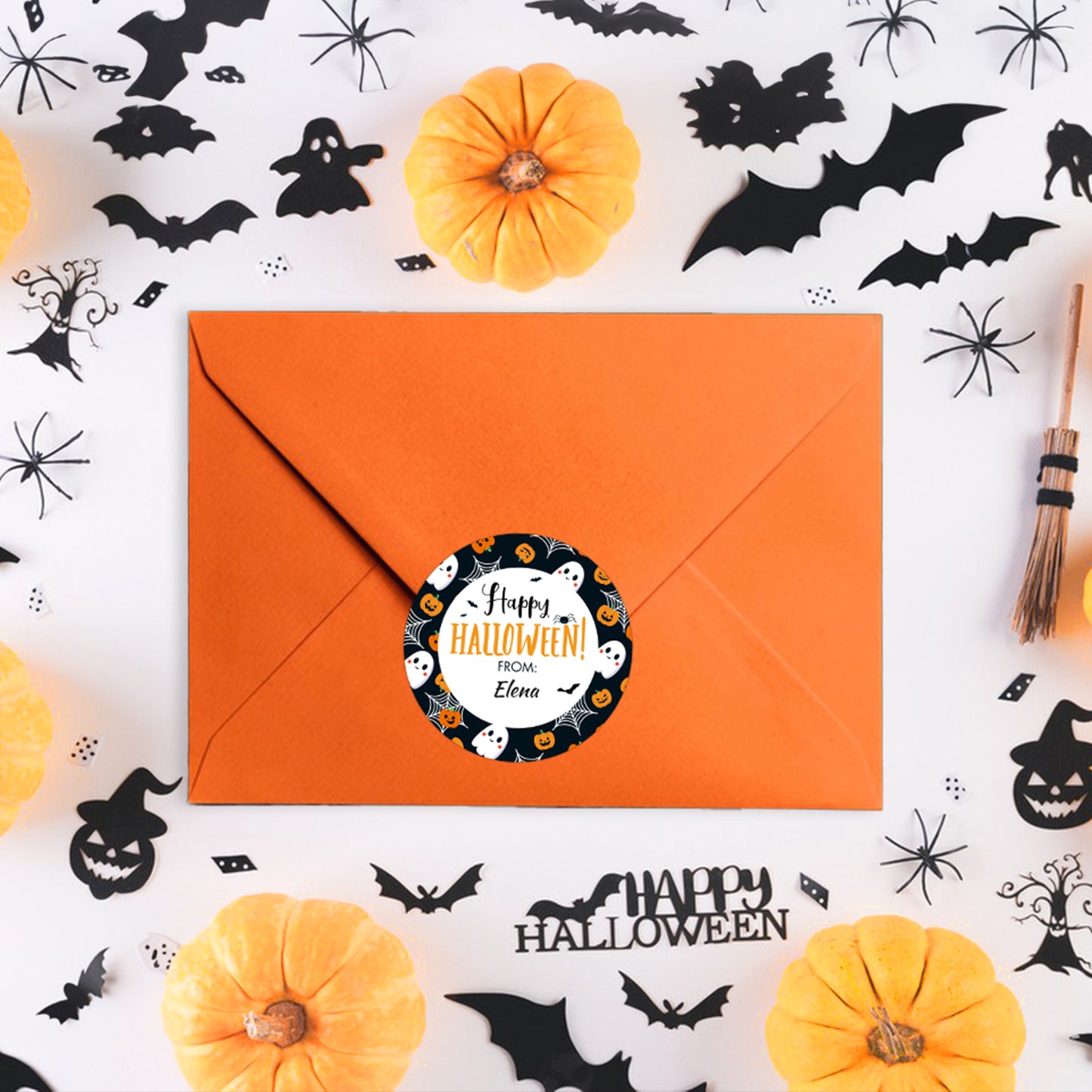 Anwyll Happy Halloween Stickers,60Pcs 2Inch Round Halloween From Gift Stickers,Self-Adhesive Halloween Tag Label Sticker,Spooky Halloween Ghost Bat Spider Pumpkin Stickers for Envelope Halloween Party