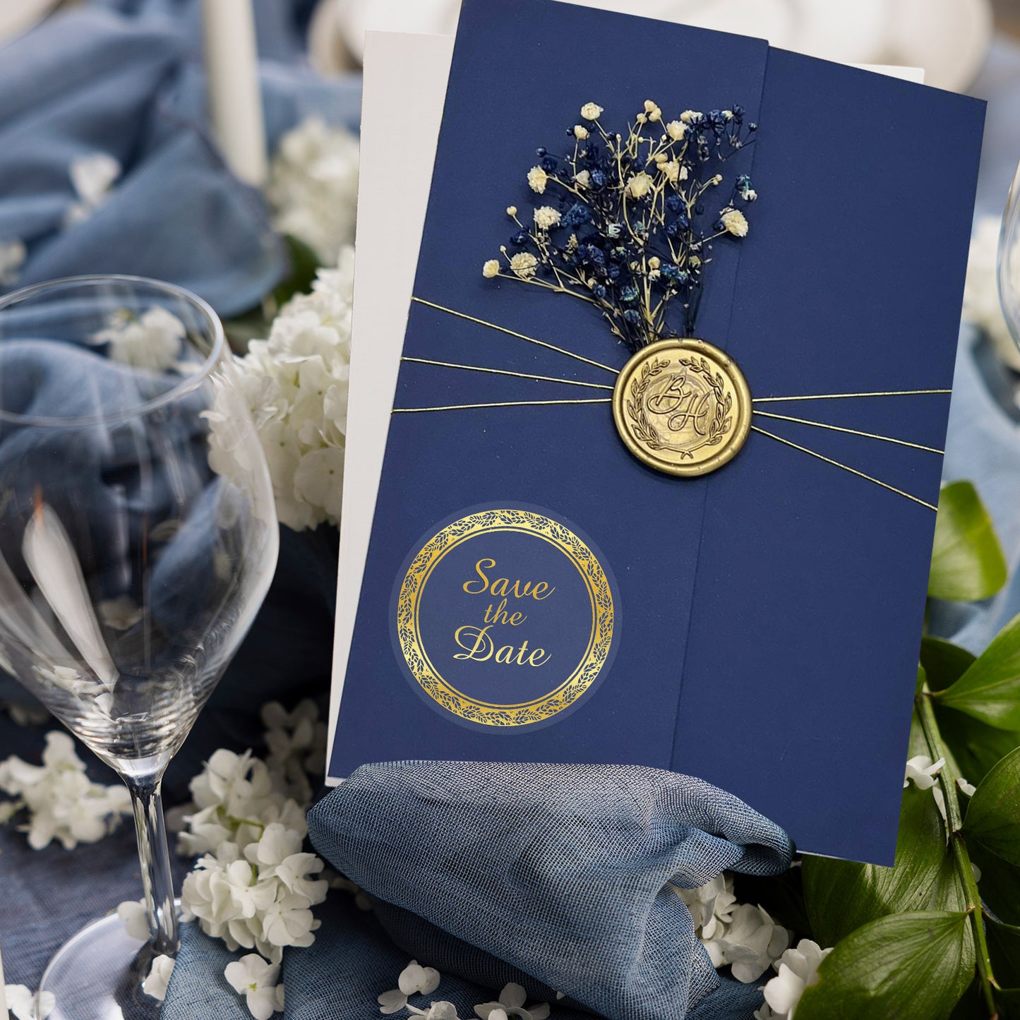 Anwyll Save The Date Stickers,100Pcs 1.6Inch Envelope Seals Labels Stickers for Wedding,Self-Adhesive Clear Metal Gold Foil Wedding Envelope Stickers for Invitation Card Treat Bag Party Bridal Shower