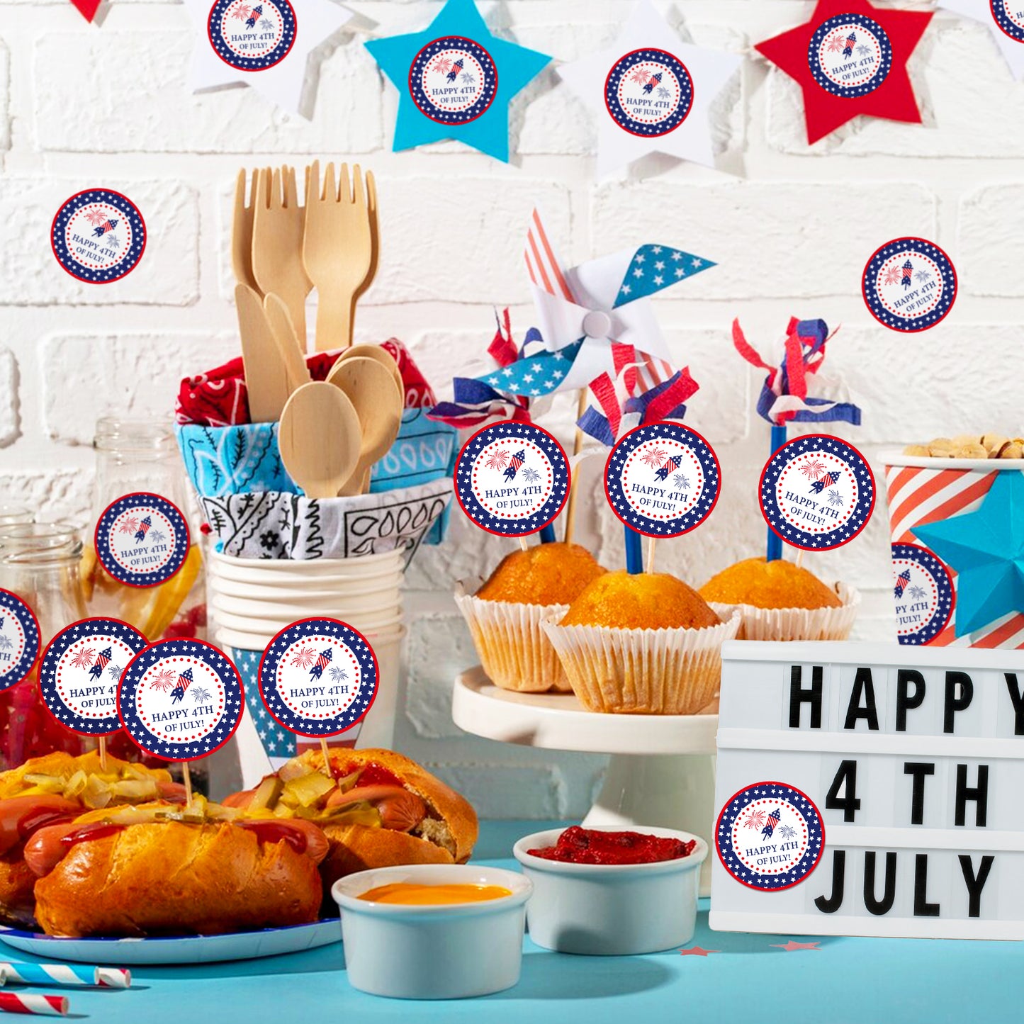 Anwyll Independence Day Stickers,120Pcs 2Inch Happy 4th Of July Stickers,Self-Adhesive USA Patriotic Envelope Seals Labels Stickers,Round 4th Of July Tag Sticker for Gift Wrap Card Flower Party Supply