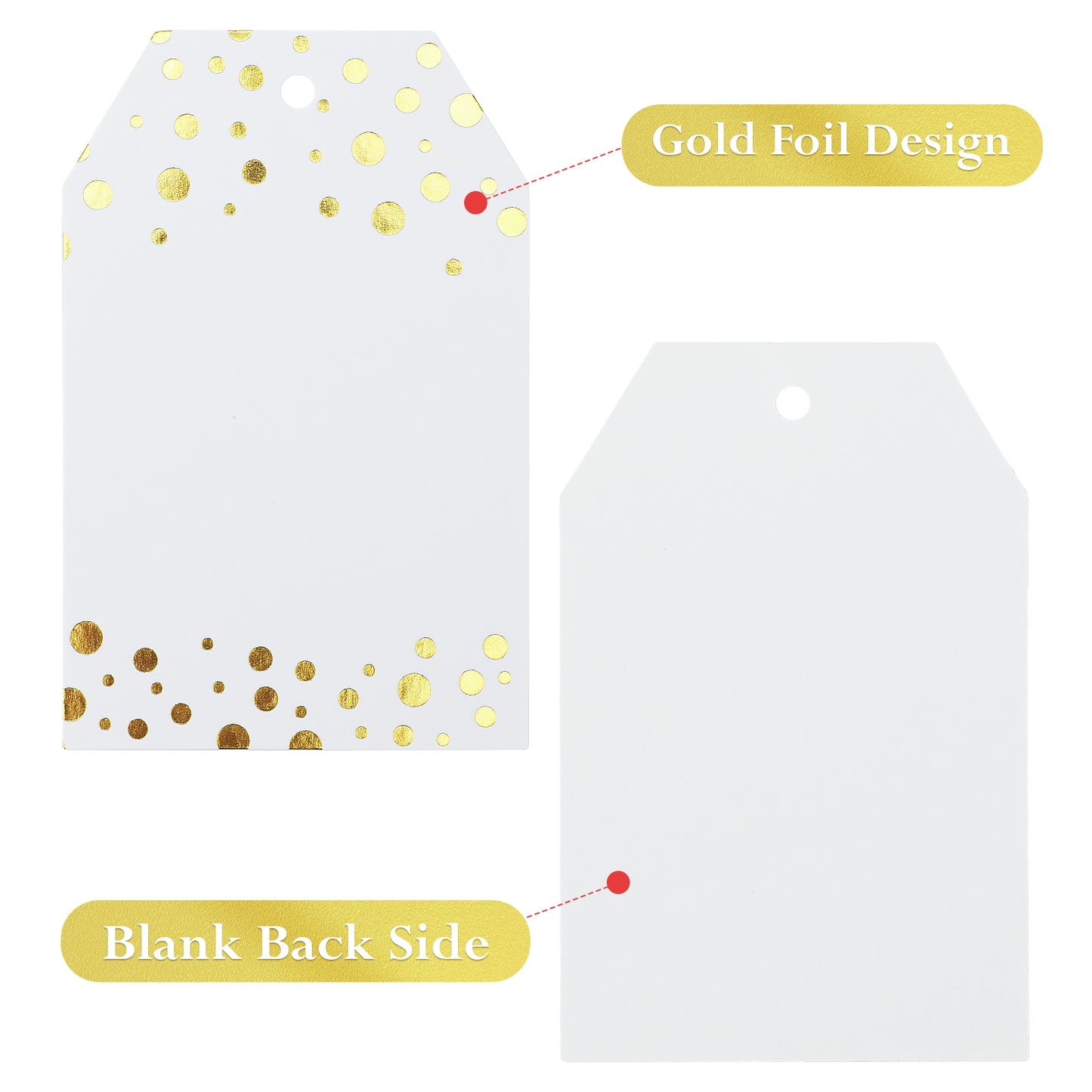 Anwyll Gift Tags,Gold Foil Metallic Confetti Polka Dots Gift Bag Tags,100Pcs Personalized Paper Gift Tags with Strings,White Paper Gift Labels for Birthday Party Wedding Christmas Favor Gift Wrapping