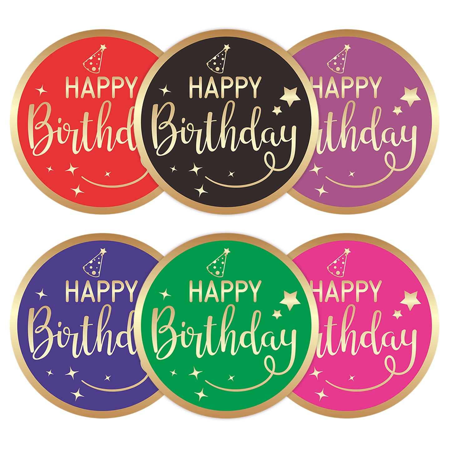 Anwyll Happy Birthday Stickers,2 Inch Gold Foil Stamping Birthday Stickers Seals Labels,Circle Gift Stickers,120 Pcs Birthday Party Favors Present Stickers for Birthday Party,Gift Bags,Gift Wrapping