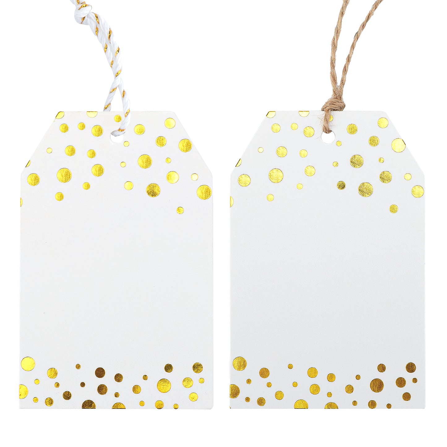 Anwyll Gift Tags,Gold Foil Metallic Confetti Polka Dots Gift Bag Tags,100Pcs Personalized Paper Gift Tags with Strings,White Paper Gift Labels for Birthday Party Wedding Christmas Favor Gift Wrapping