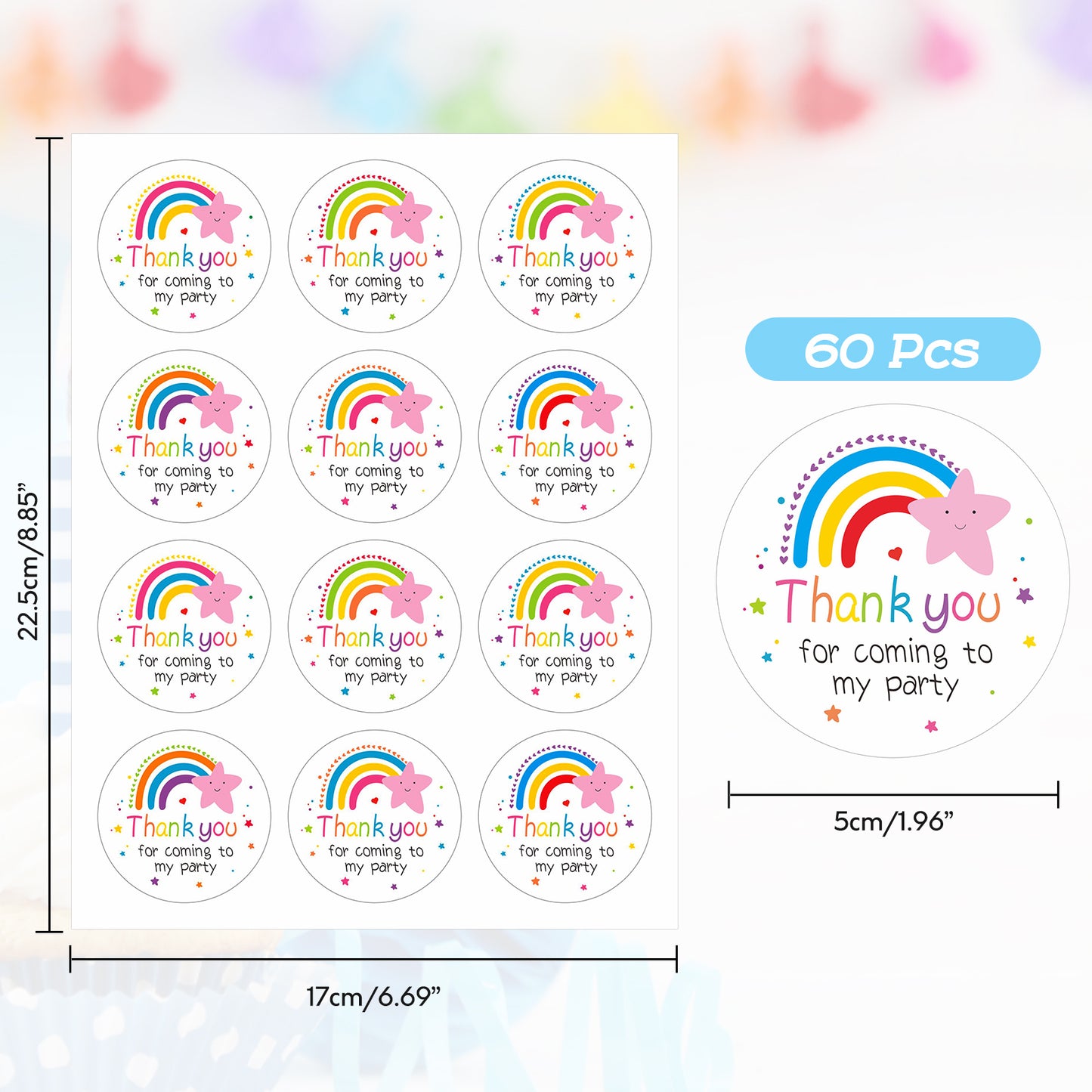 Anwyll Thank You for Coming Stickers,60Pcs 2Inch Rainbow Thank You for Coming to My Party Stickers,Self-Adhesive Thank You Gift Stickers,Cute Thank You Labels Stickers for Birthday Baby Shower Wedding