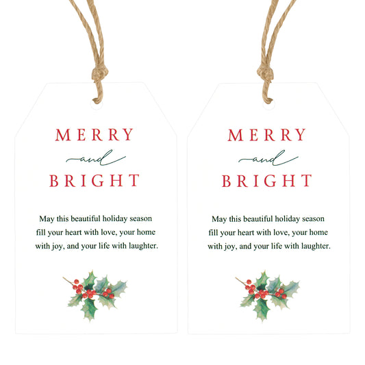 Anwyll Christmas Gift Tags,50Pcs Merry and Bright Christmas Gift Wrapping Tags with String Attached,Happy Holiday Gift Tags,Xmas Hanging Paper Gift Tags for Present Holiday Christmas Party Decorations