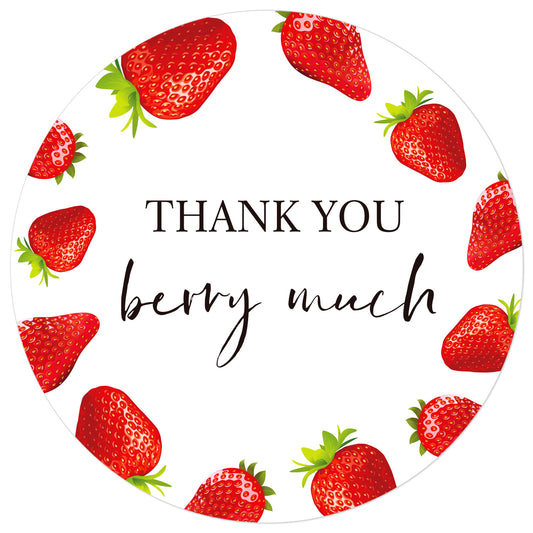 Anwyll Strawberry Thank You Stickers,120Pcs 2Inch Thank You Berry Much Stickers,Thank You Party Favor Stickers,Self-Adhesive Sweet Strawberry Birthday Party Thank You Sticker Label for Cookie Bag Gift