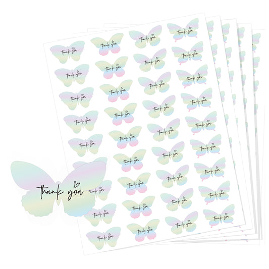 Anwyll Butterfly Thank You Gift Stickers,540Pcs Holographic Rainbow Foil Thank You Stickers Small Business,Self-Adhesive Butterfly Thank You Party Favors Stickers for Packaging Birthday Baby Shower